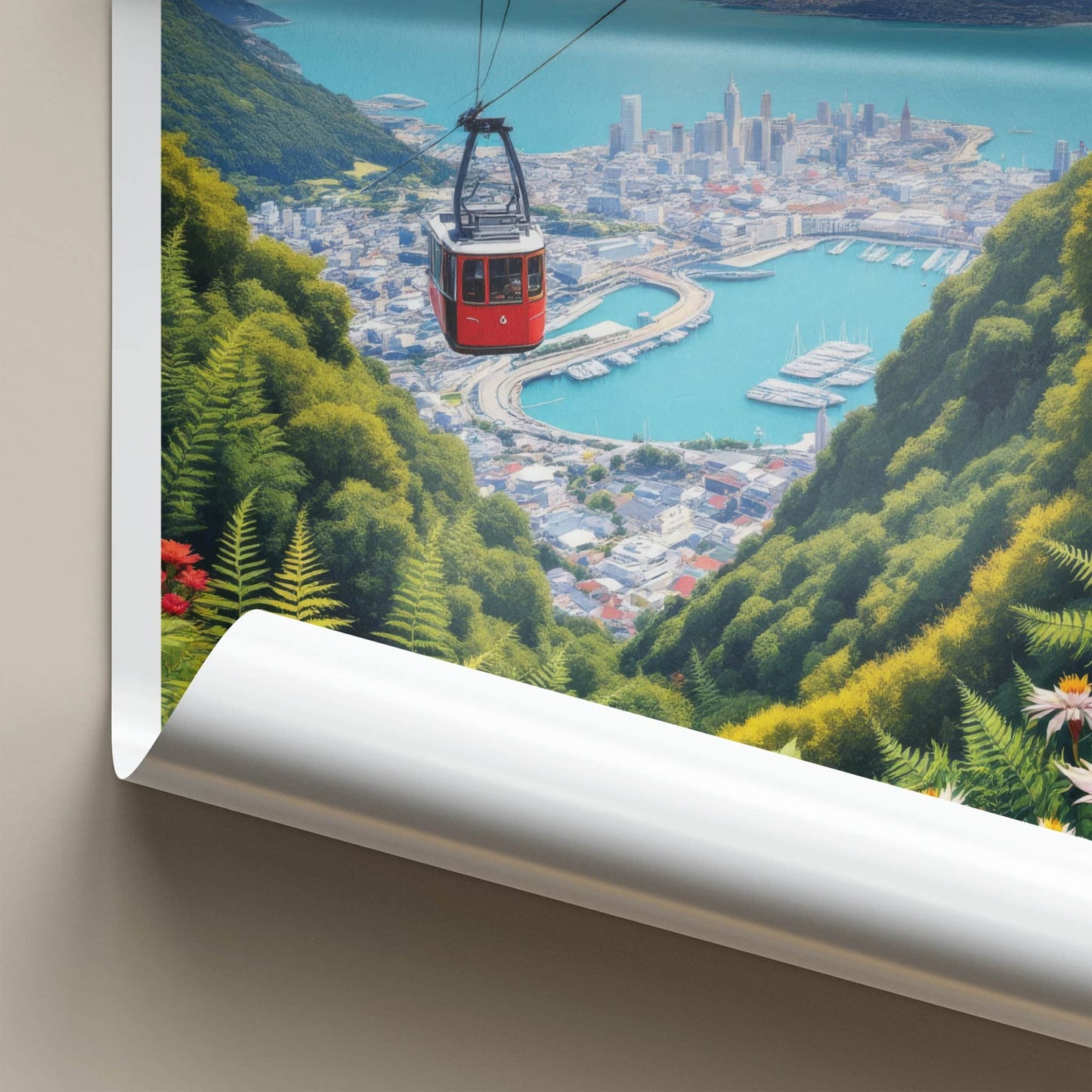 Wellington Poster - New Zealand Travel Art - Red Cable Car Cityscape Home Decor