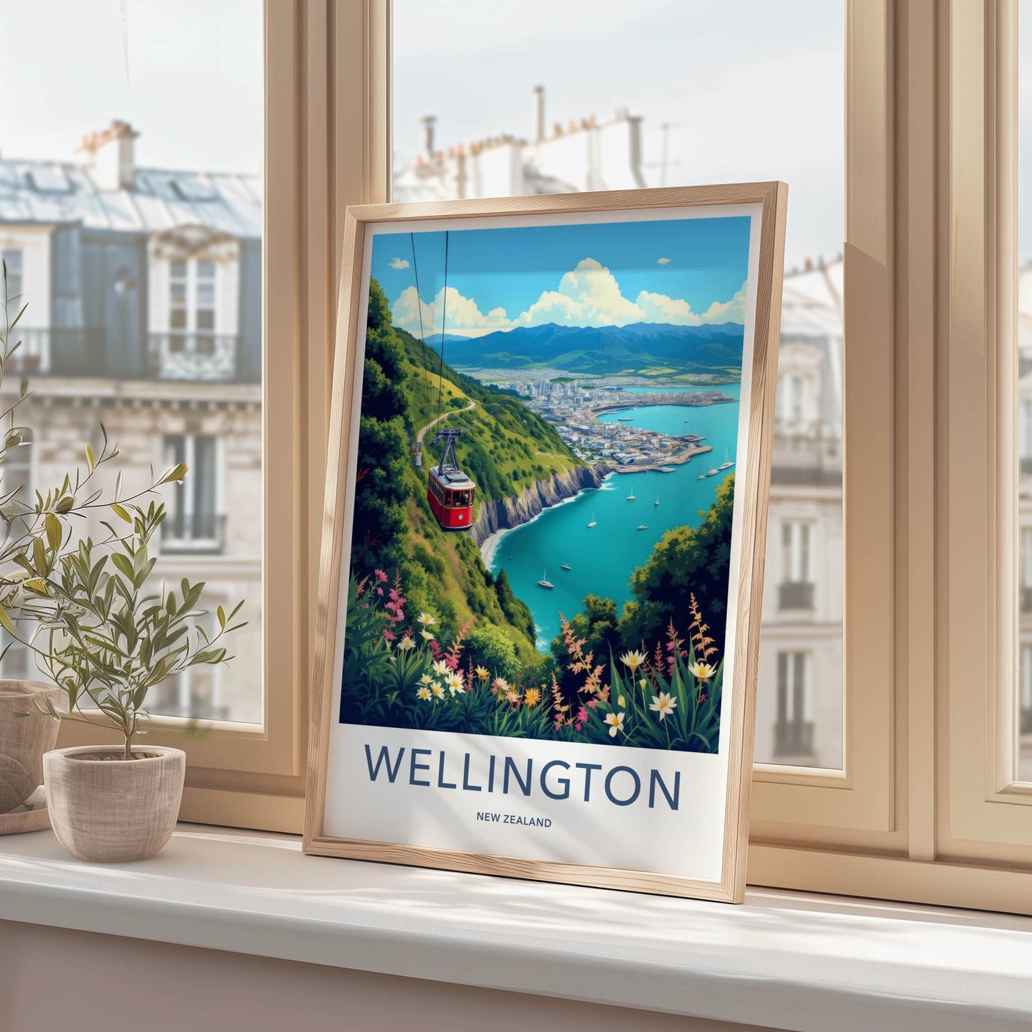 Wellington Poster - New Zealand Travel Art - Red Cable Car Home Decor