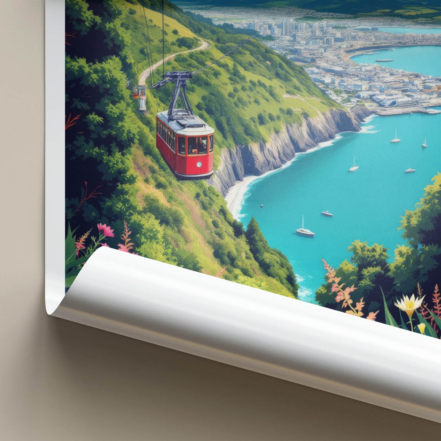 Wellington Poster - New Zealand Travel Art - Red Cable Car Home Decor