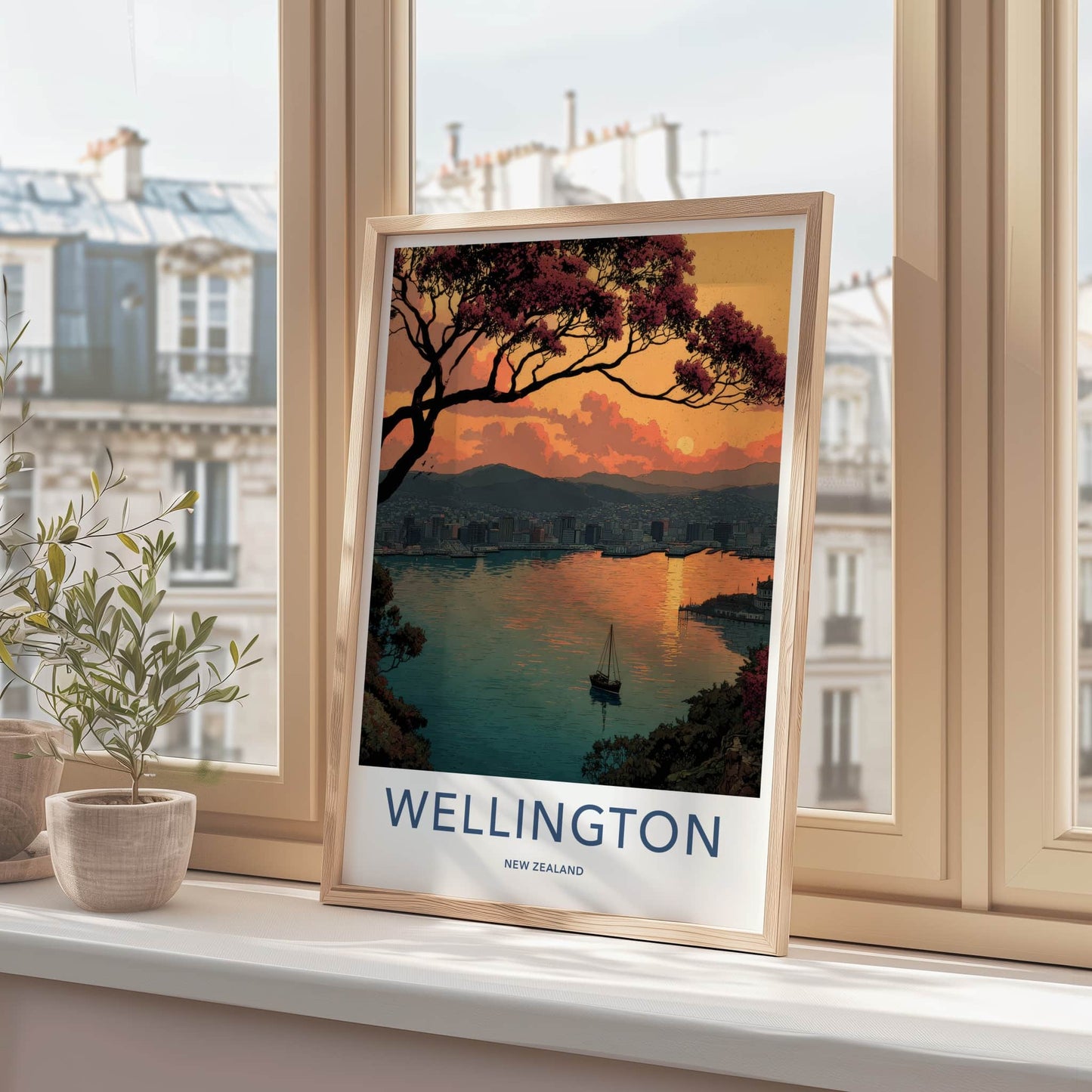 Wellington Poster - New Zealand Travel Art - Sunset Harbor City Home Decor
