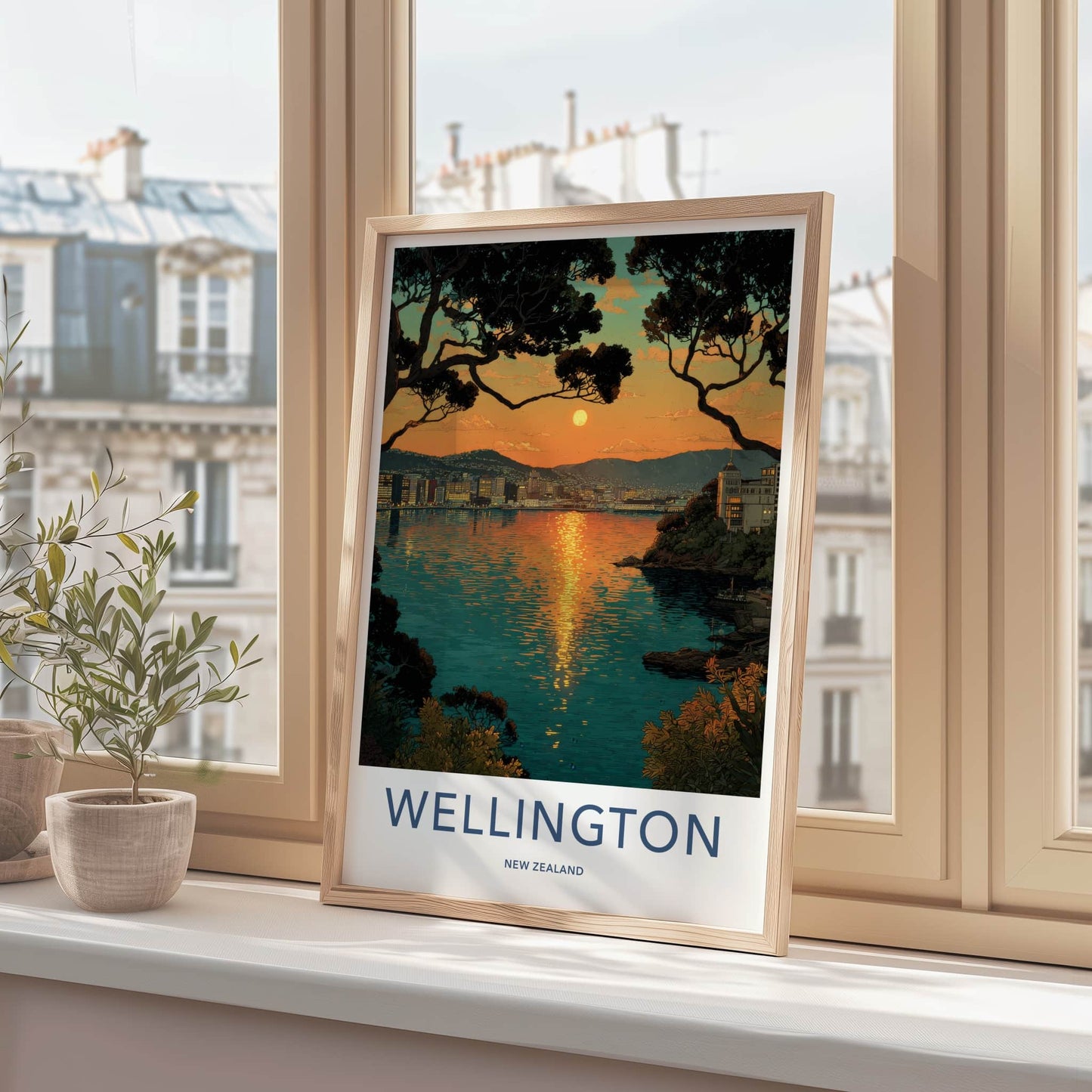 Wellington Poster - New Zealand Travel Art - Vibrant Sunset Waterscape Home Decor