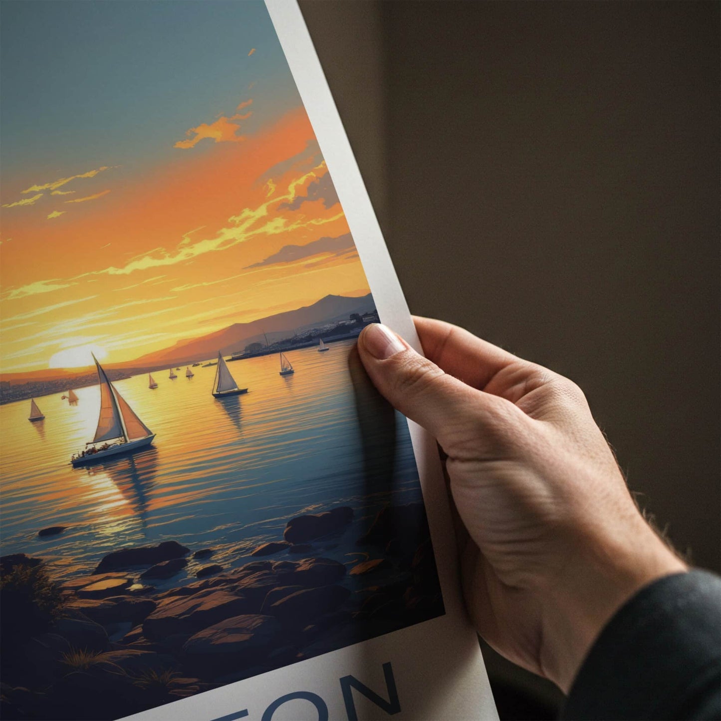 Wellington Poster - New Zealand Travel Print - Golden Hour Sailboats Home Decor
