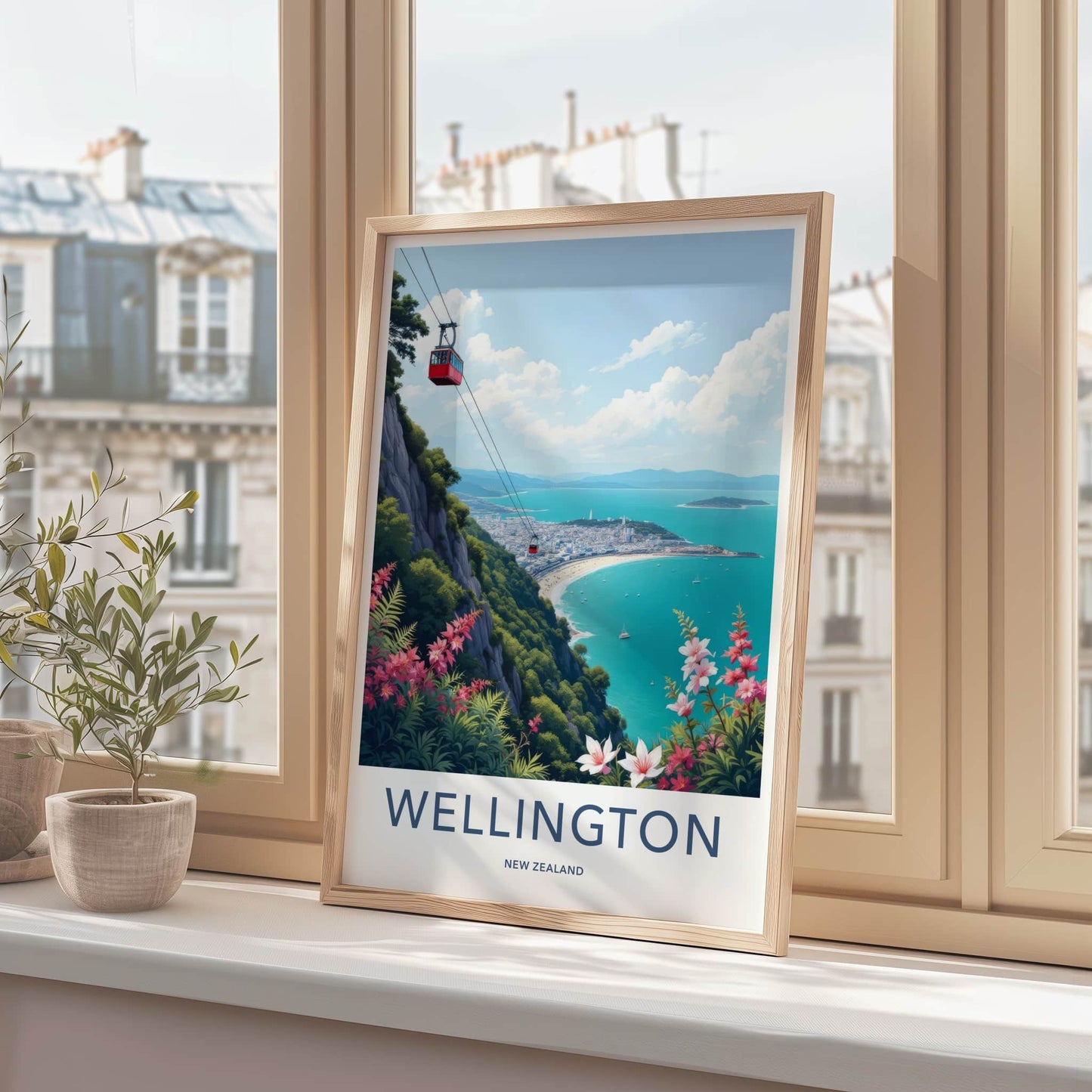 Wellington Poster - New Zealand Travel Print - Red Cable Car Wall Decor
