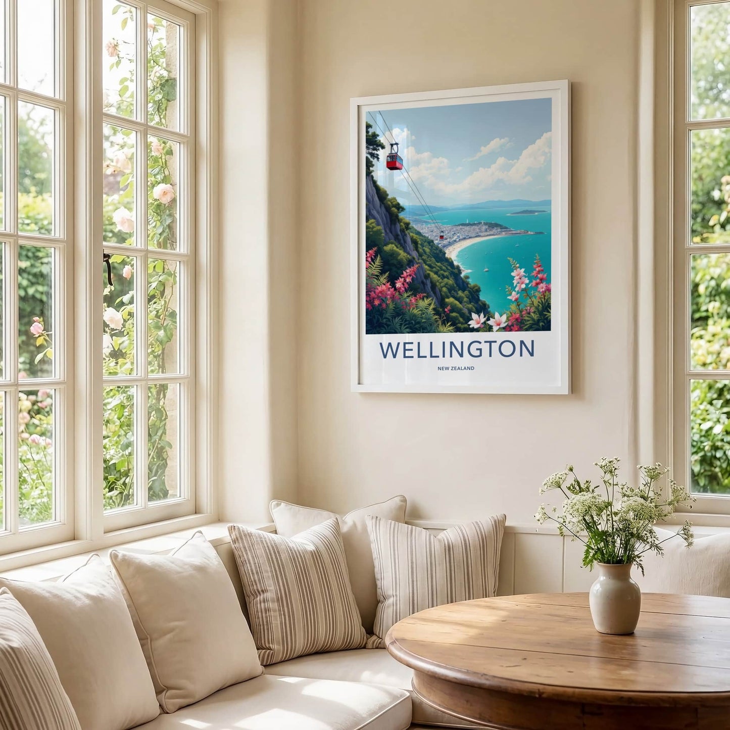Wellington Poster - New Zealand Travel Print - Red Cable Car Wall Decor