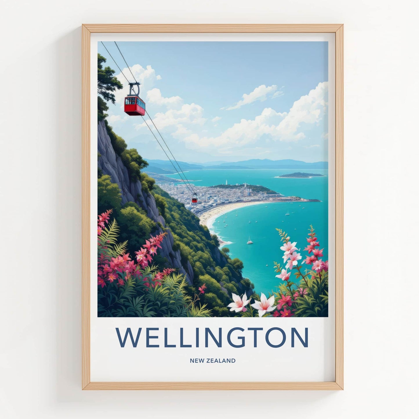 Wellington Poster - New Zealand Travel Print - Red Cable Car Wall Decor