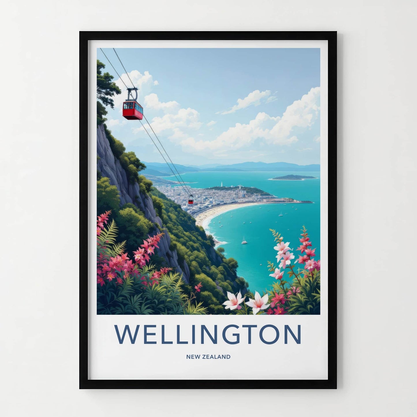 Wellington Poster - New Zealand Travel Print - Red Cable Car Wall Decor