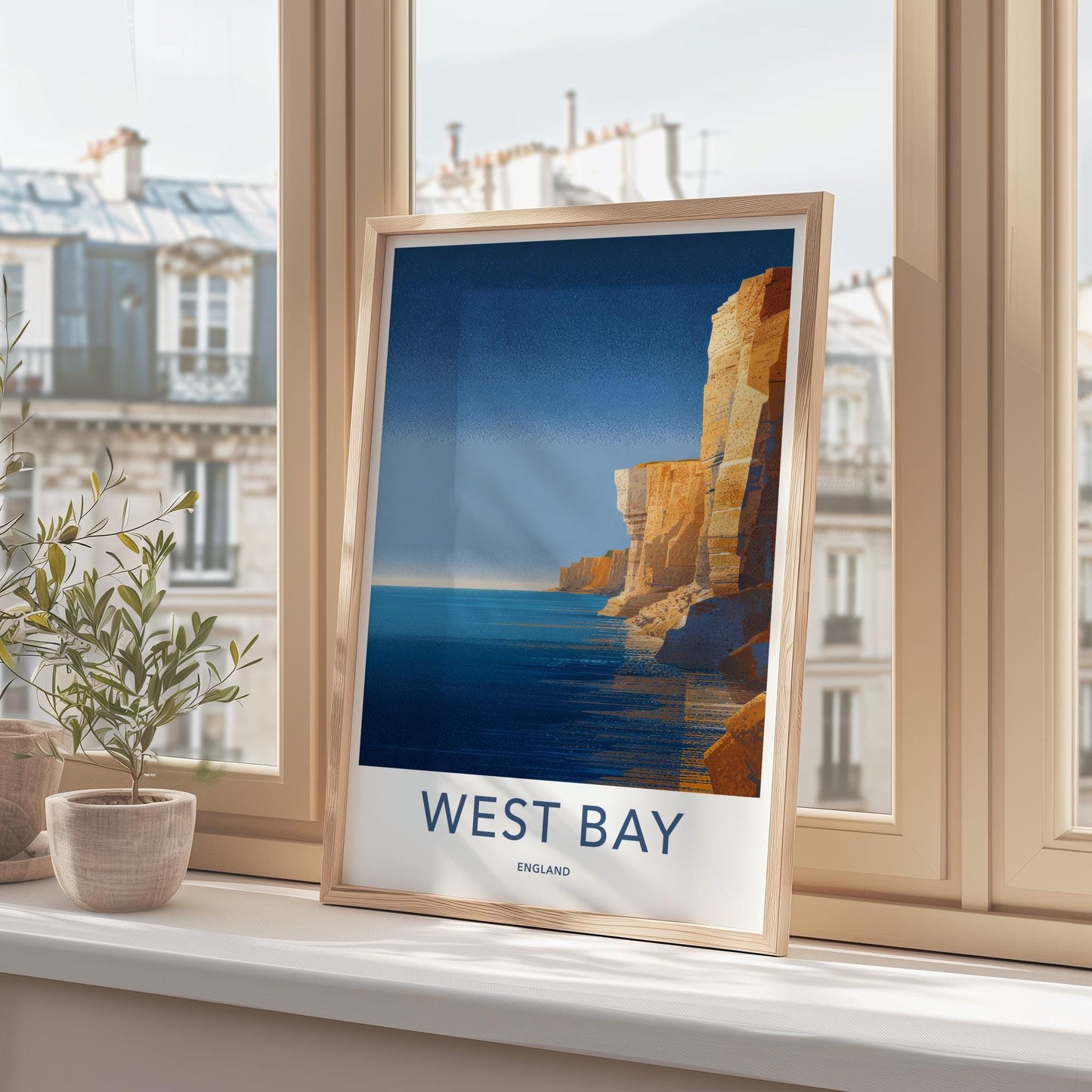 West Bay Poster - England Travel Art - Coastal Cliff Ocean Home Decor