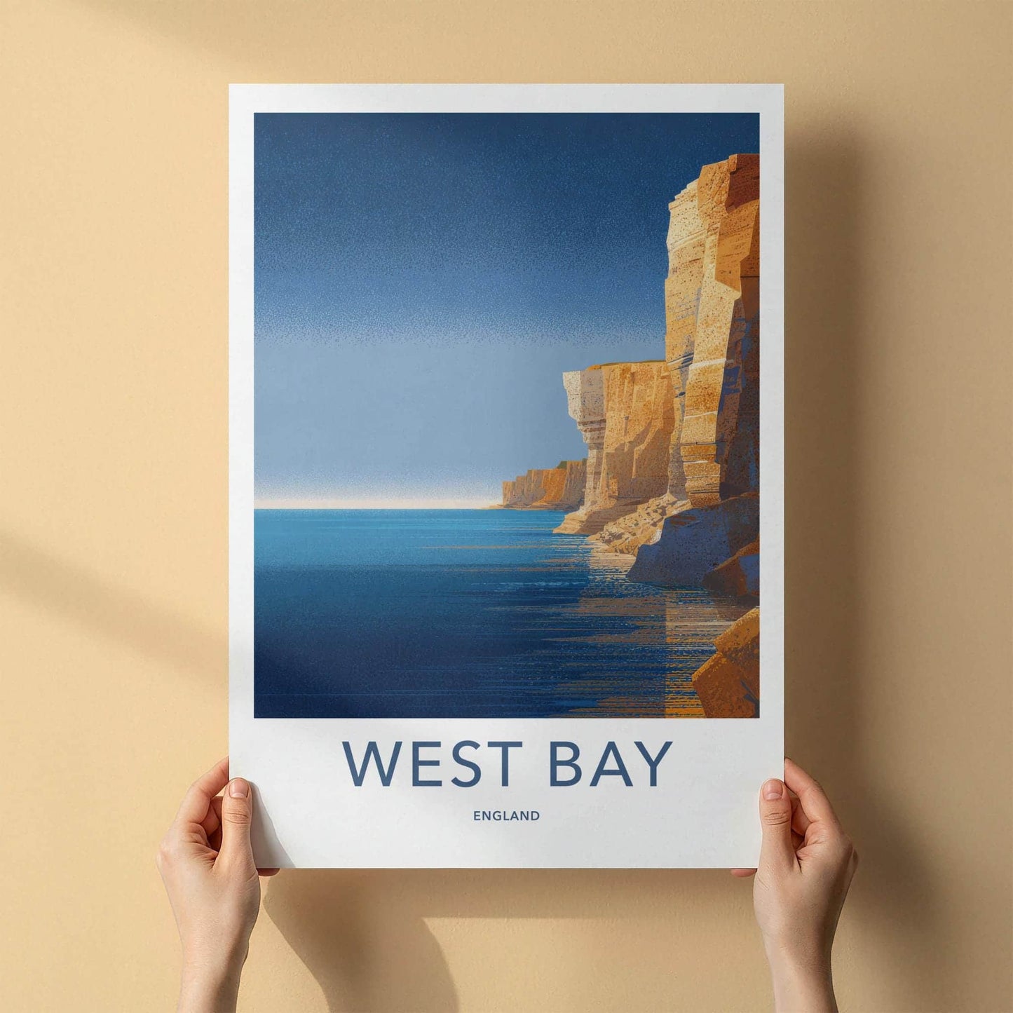 West Bay Poster - England Travel Art - Coastal Cliff Ocean Home Decor