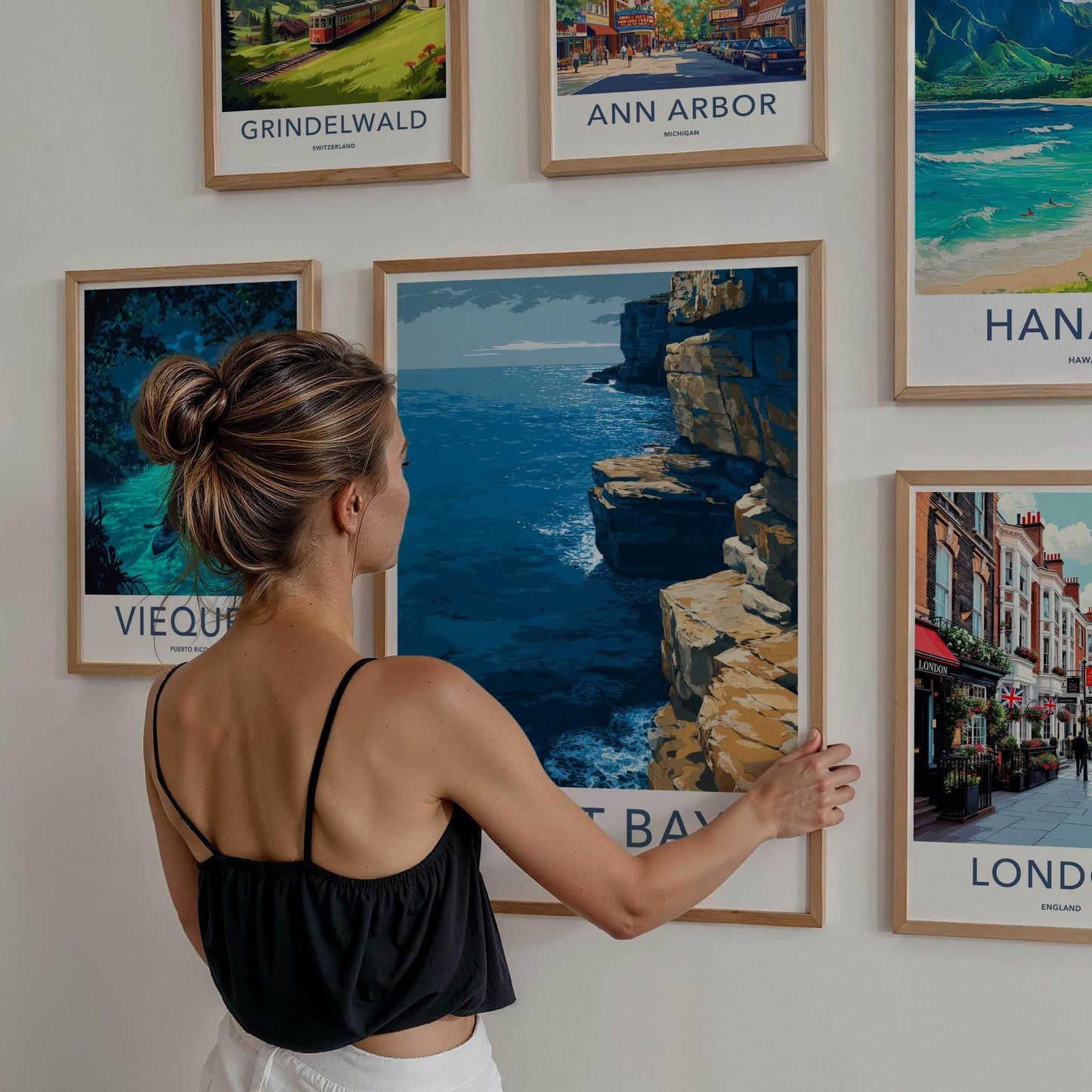 West Bay Poster - England Travel Art - Rugged Cliff Ocean Home Decor