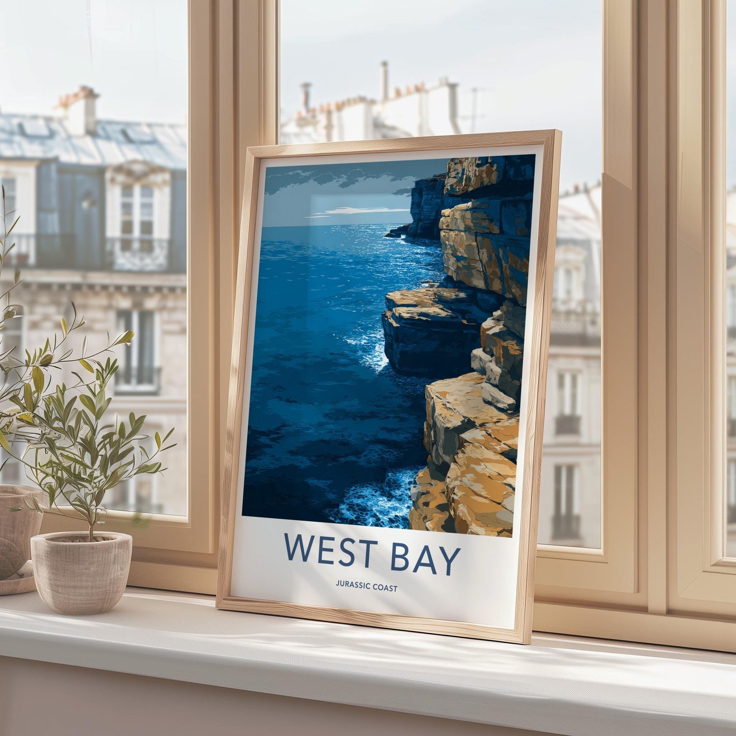 West Bay Poster - England Travel Art - Rugged Cliff Ocean Home Decor