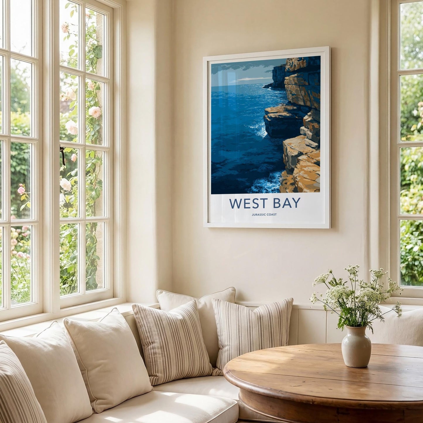 West Bay Poster - England Travel Art - Rugged Cliff Ocean Home Decor
