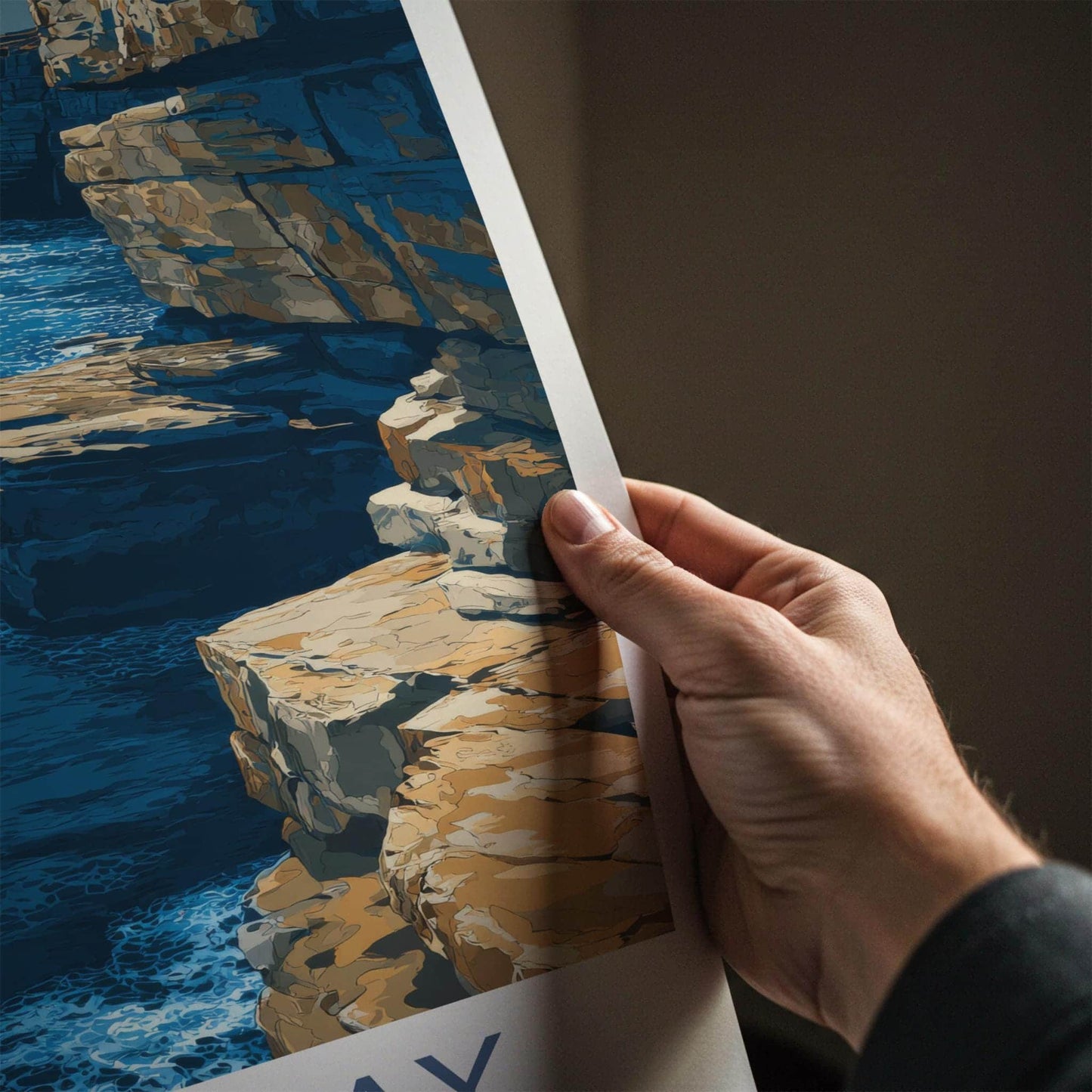 West Bay Poster - England Travel Art - Rugged Cliff Ocean Home Decor