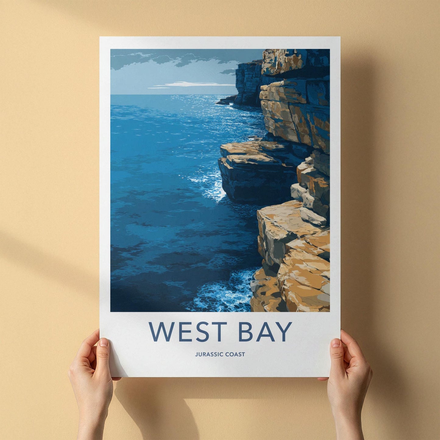 West Bay Poster - England Travel Art - Rugged Cliff Ocean Home Decor