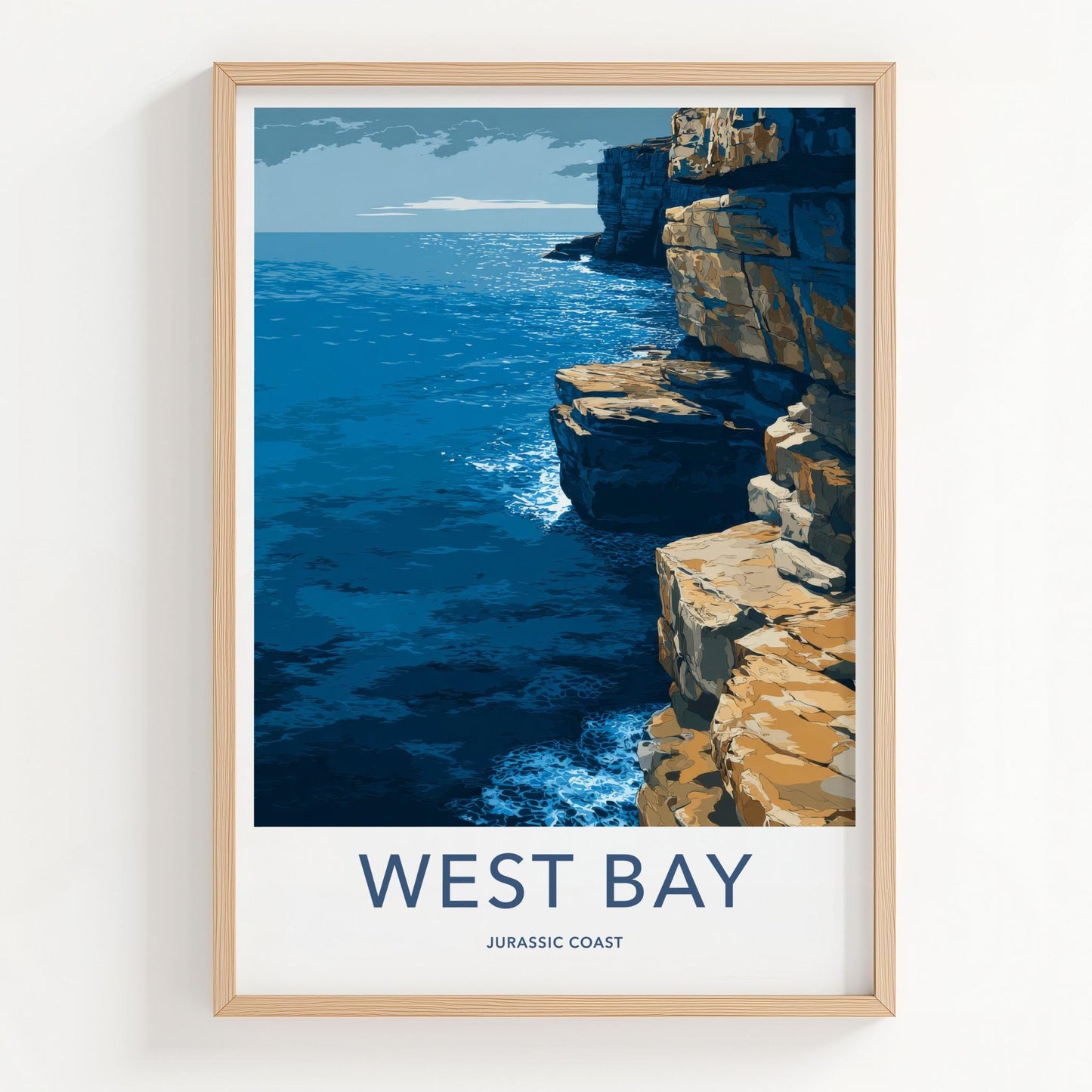 West Bay Poster - England Travel Art - Rugged Cliff Ocean Home Decor