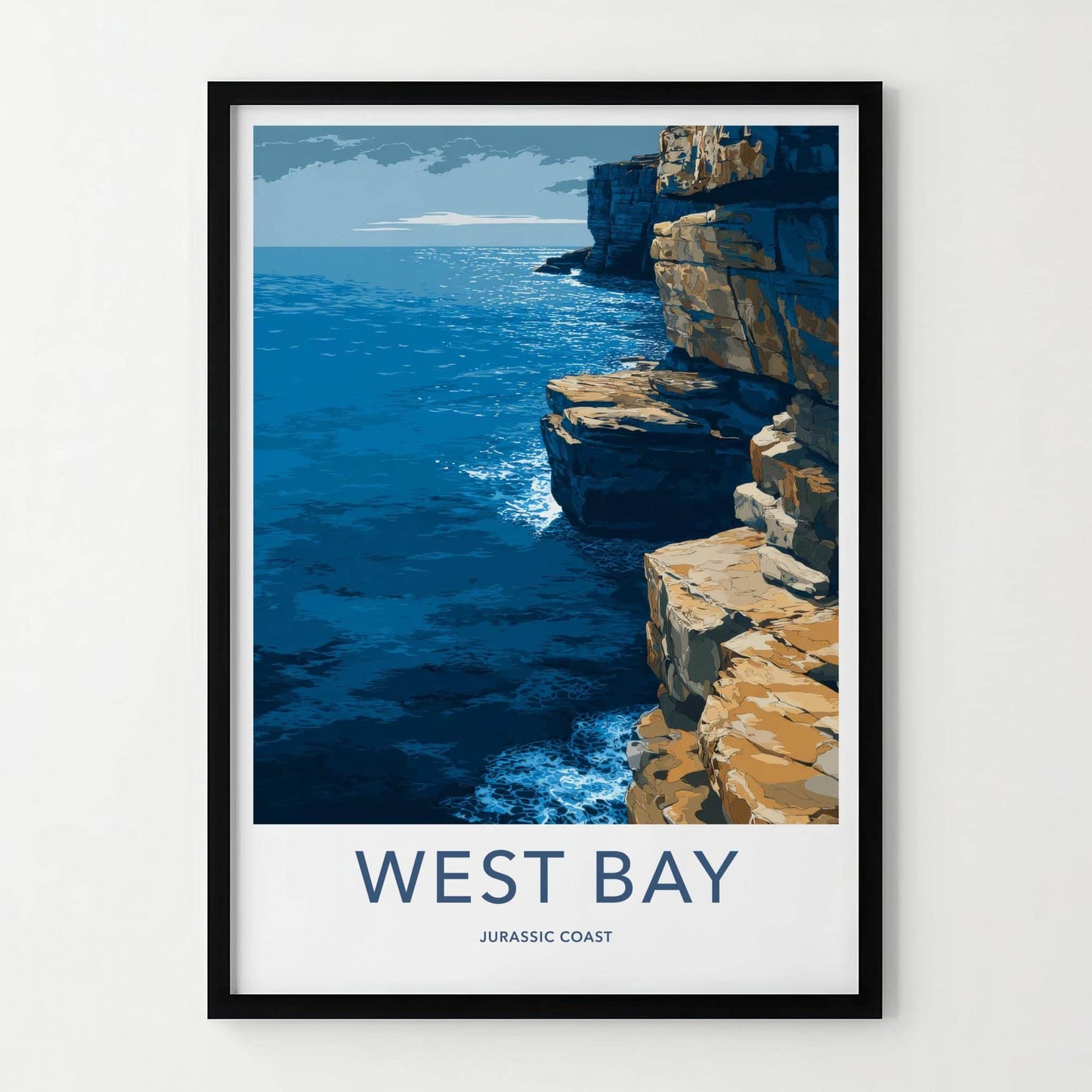 West Bay Poster - England Travel Art - Rugged Cliff Ocean Home Decor