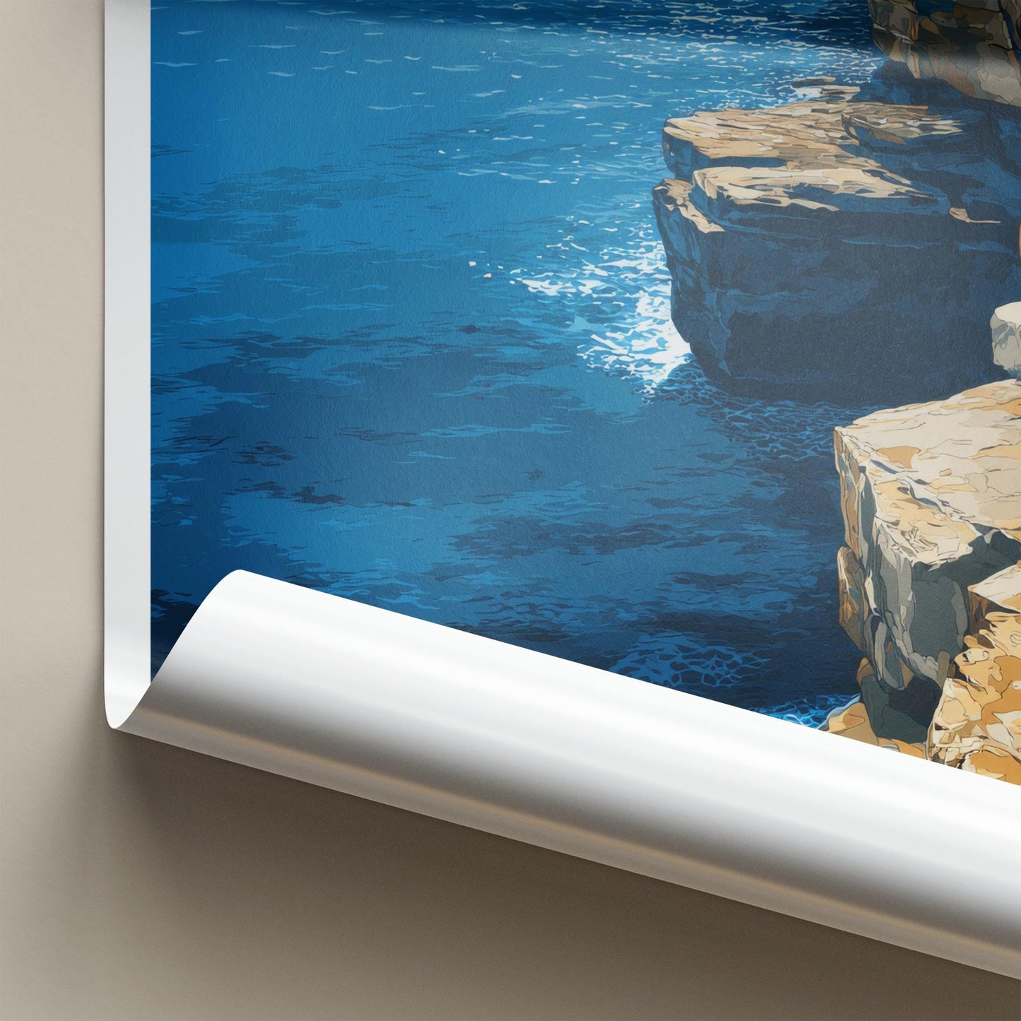 West Bay Poster - England Travel Art - Rugged Cliff Ocean Home Decor