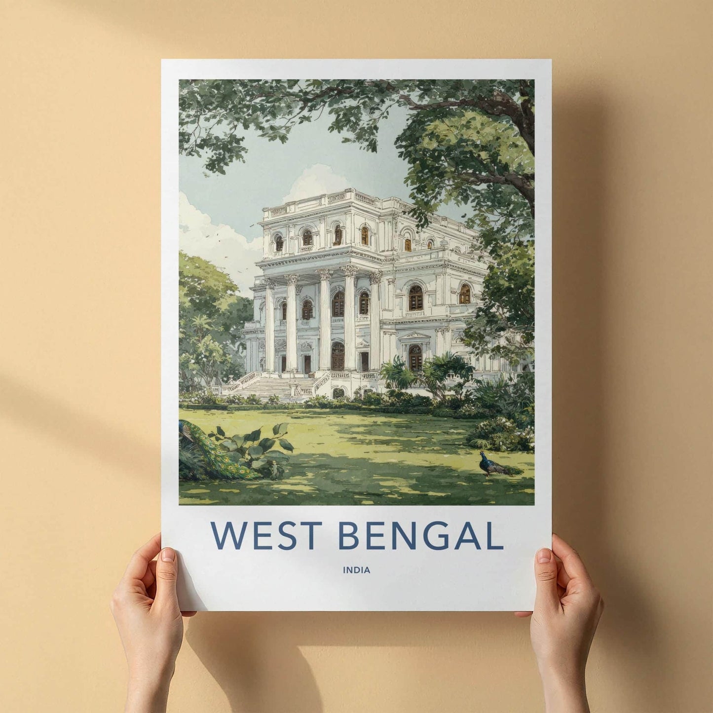 West Bengal Poster - India Wall Art - West Bengal Stately Mansion Peacocks Gift