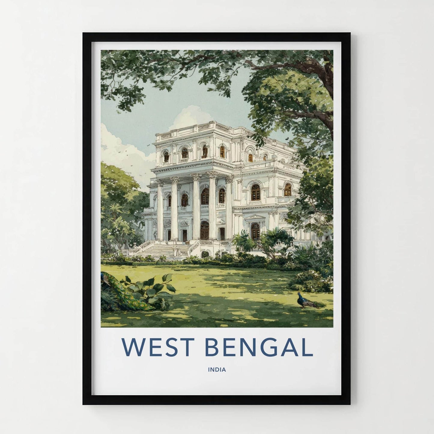 West Bengal Poster - India Wall Art - West Bengal Stately Mansion Peacocks Gift