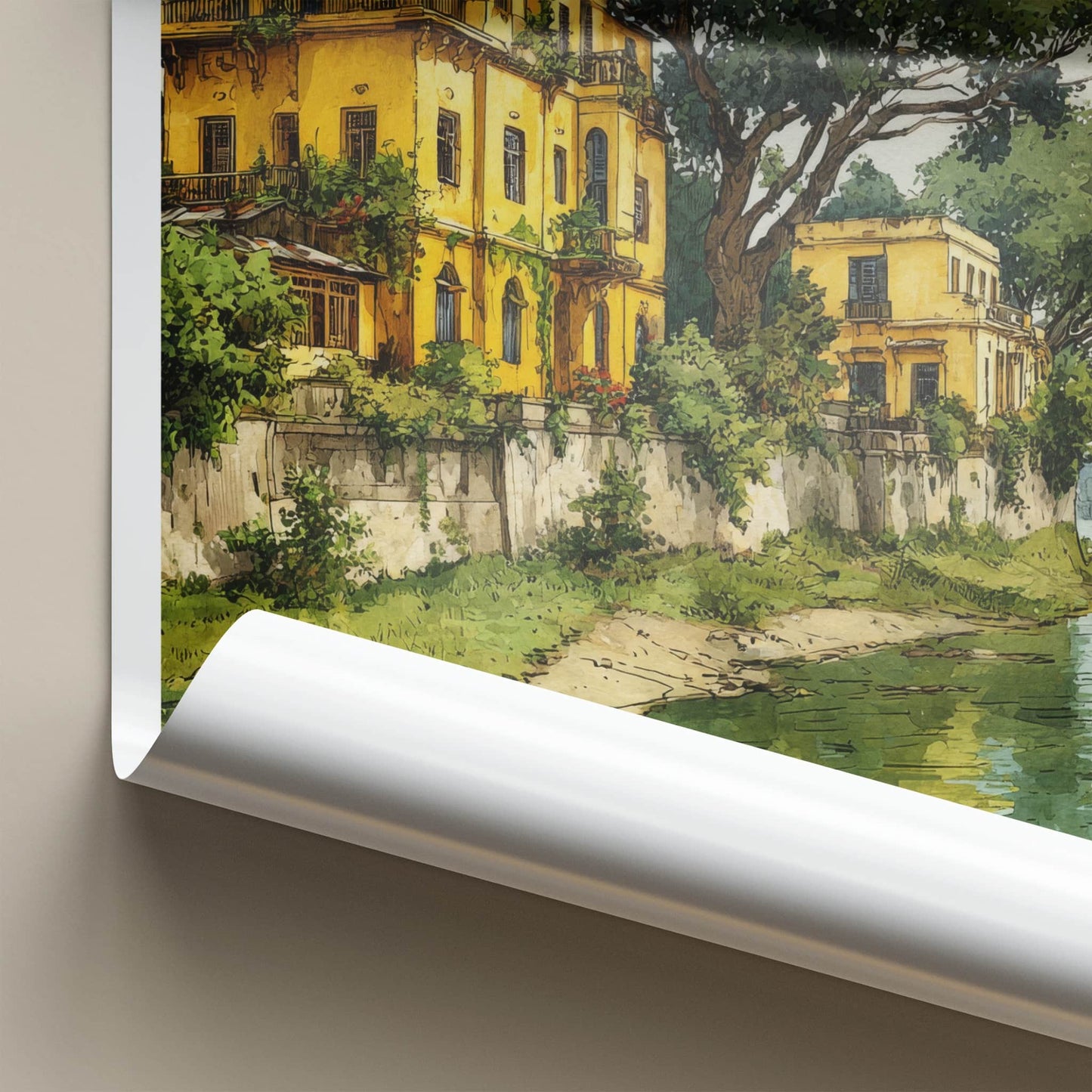 West Bengal Poster India Yellow Riverside Buildings Wall Decor