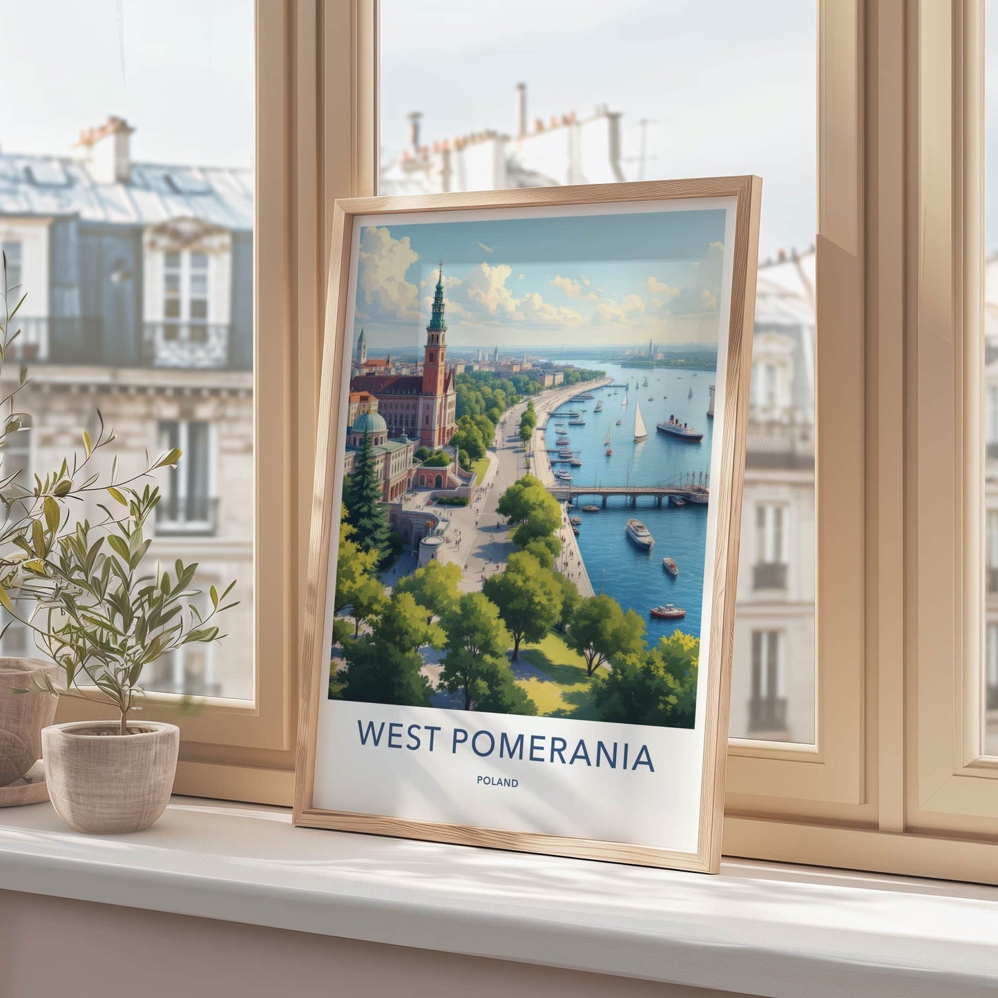 West Pomerania Poster - Poland Travel Art - Historic River City Home Decor