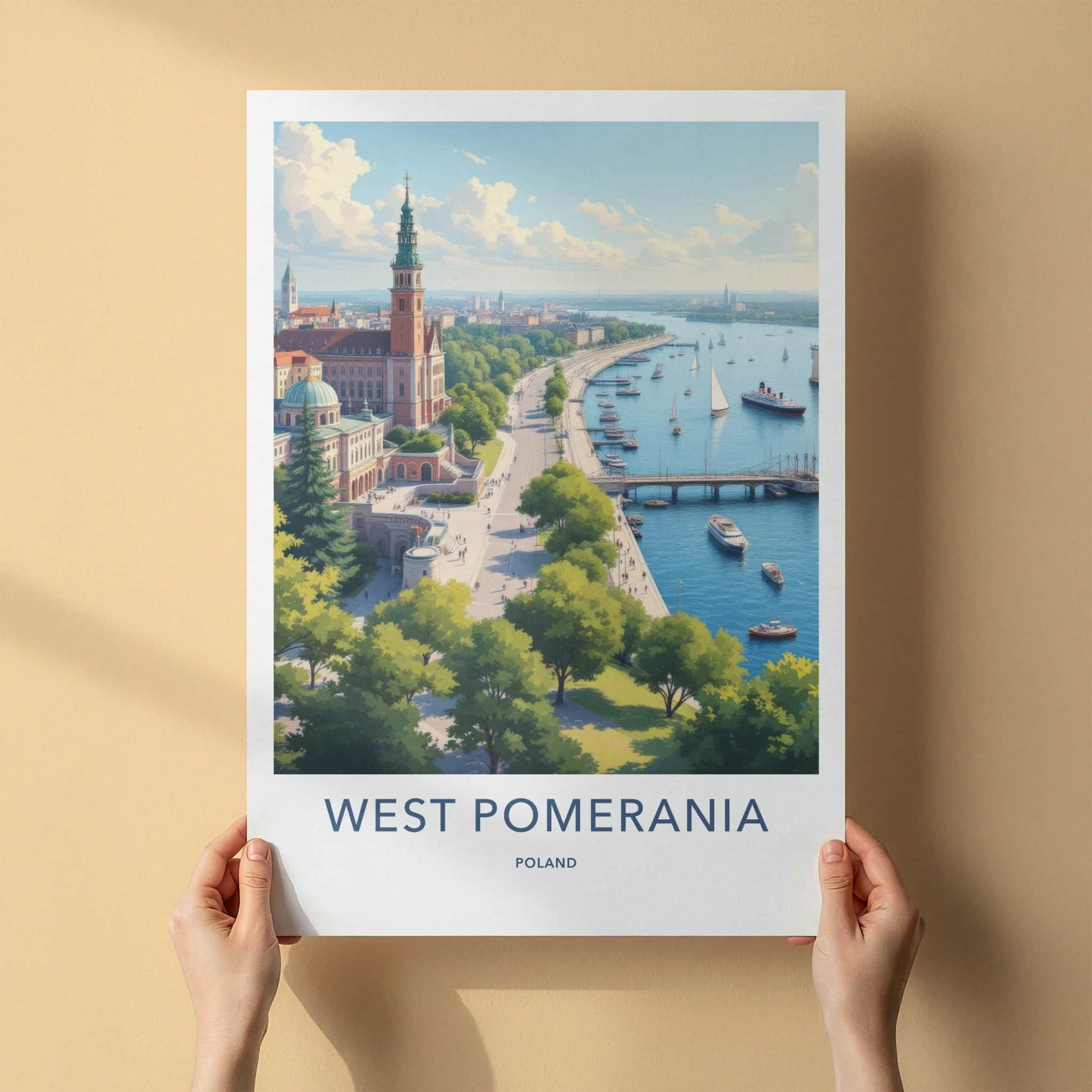 West Pomerania Poster - Poland Travel Art - Historic River City Home Decor