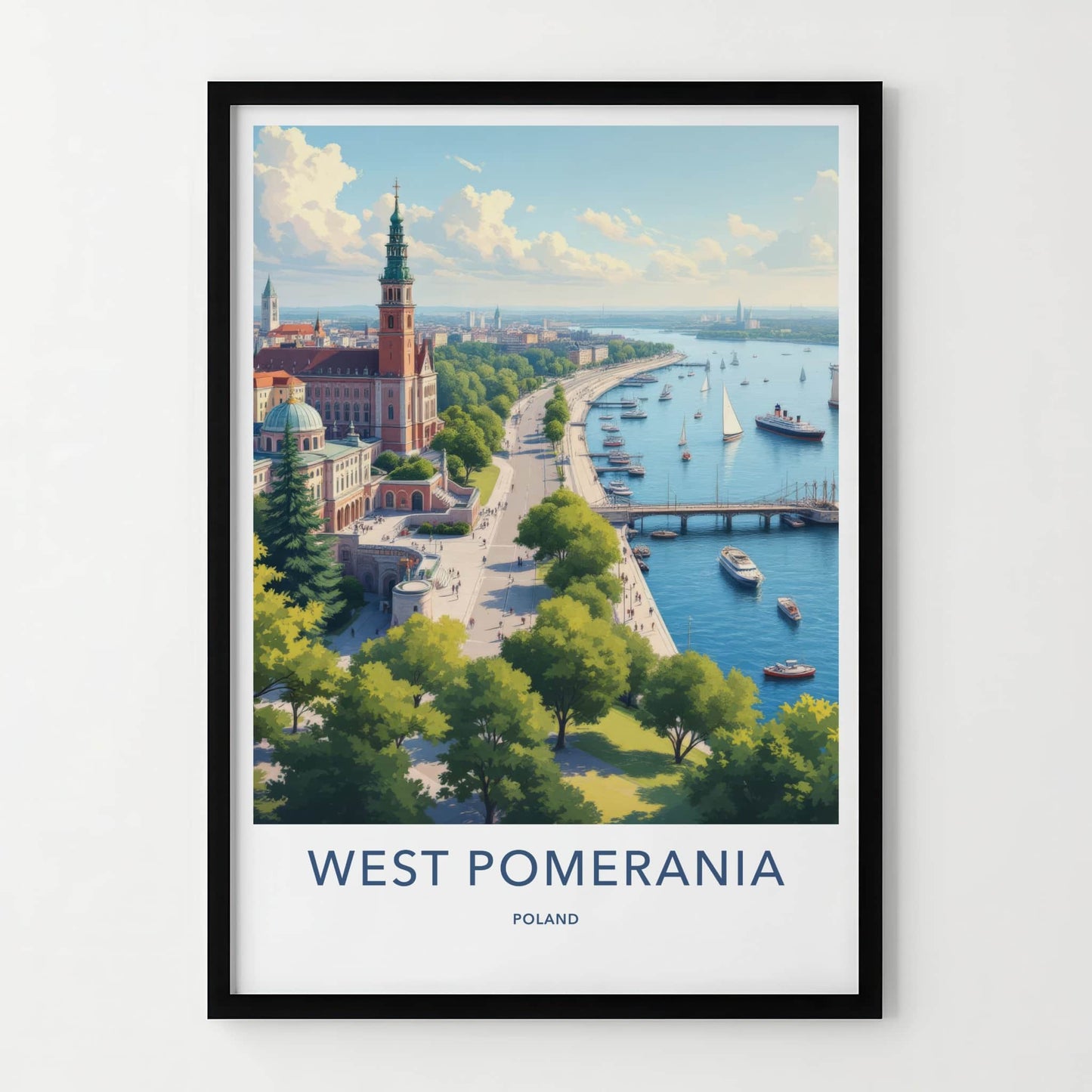 West Pomerania Poster - Poland Travel Art - Historic River City Home Decor