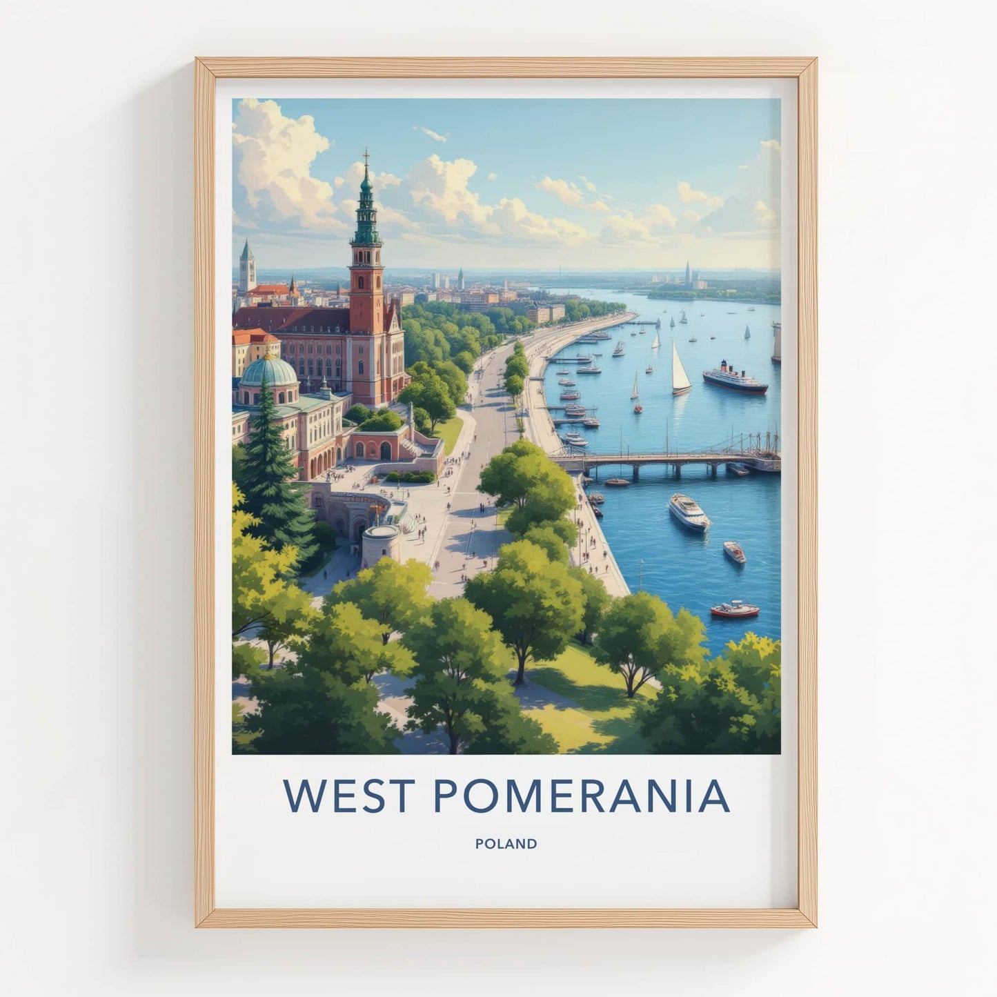 West Pomerania Poster - Poland Travel Art - Historic River City Home Decor