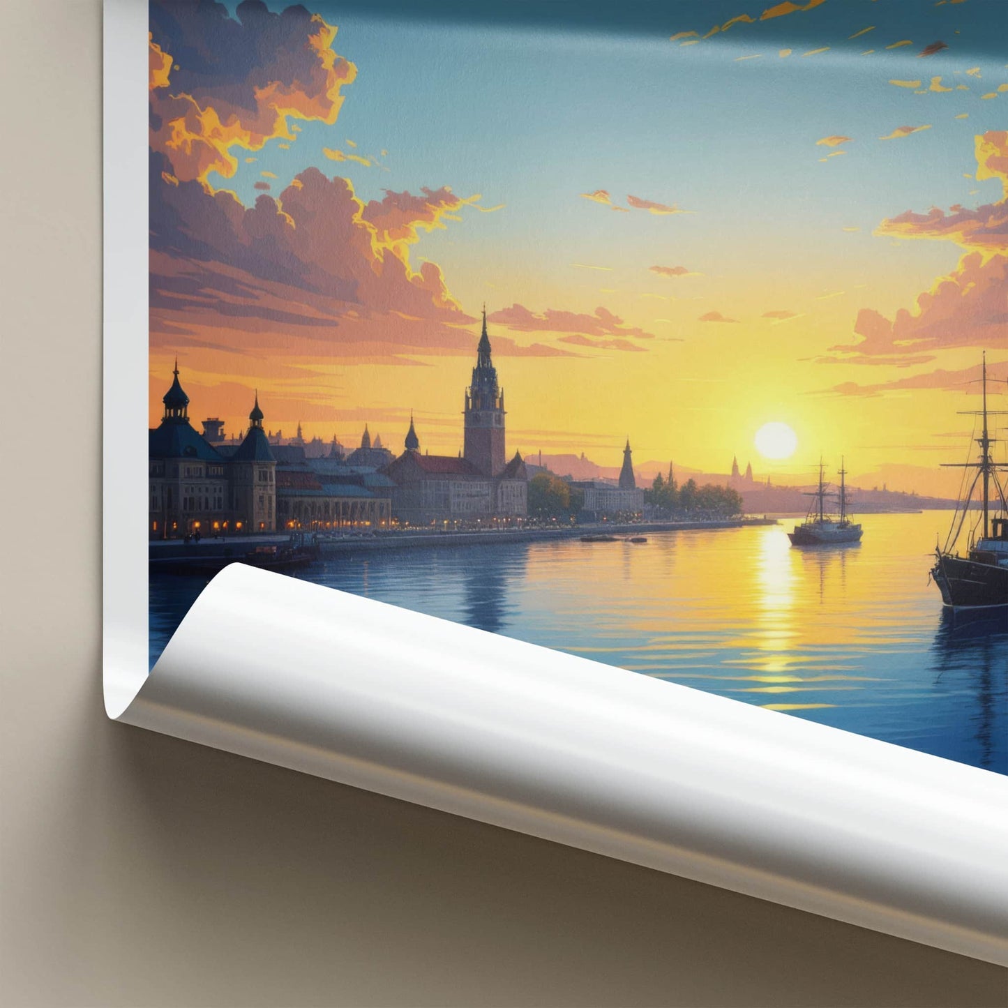 West Pomerania Poster - Poland Travel Print - Vibrant Sunset Harbor Wall Decor