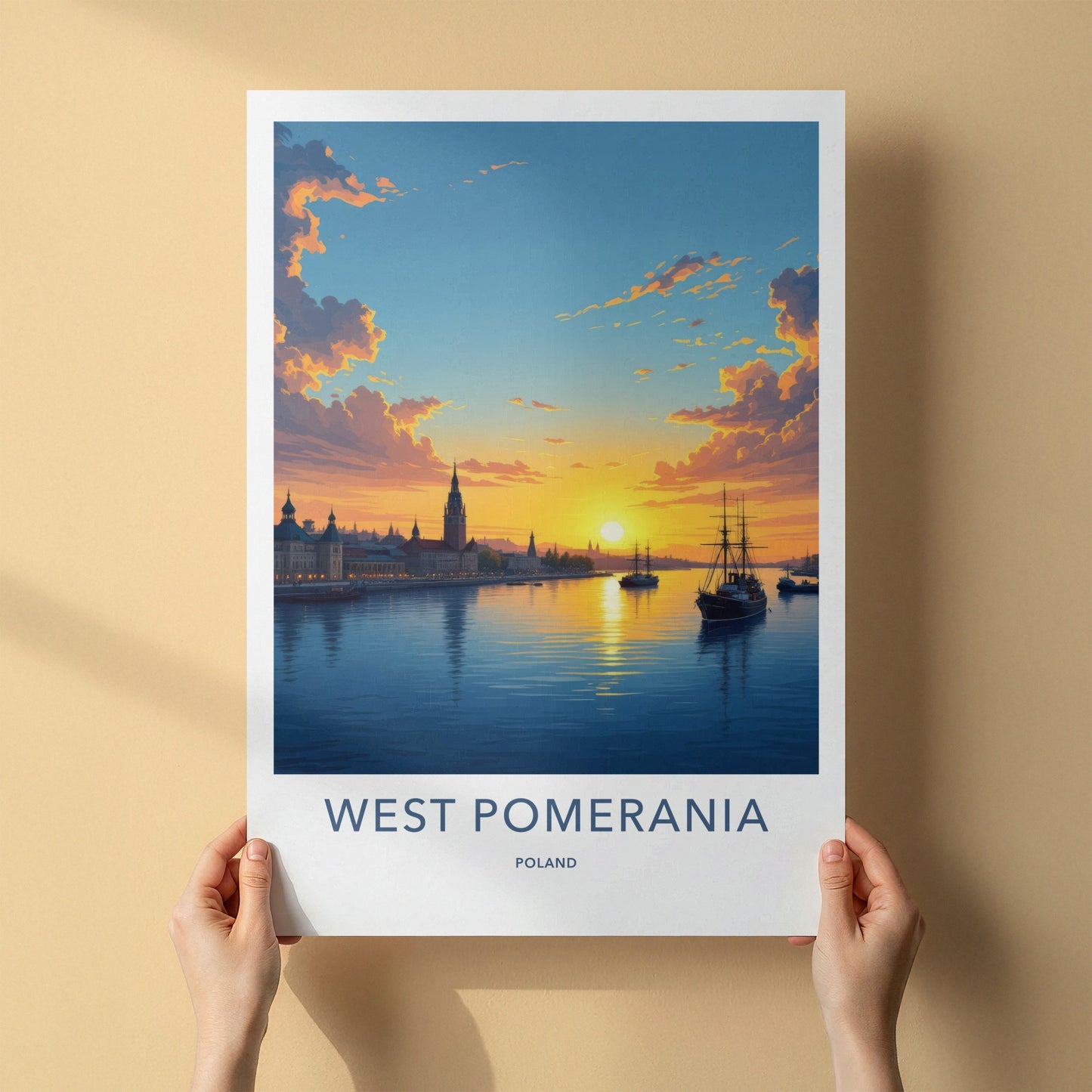 West Pomerania Poster - Poland Travel Print - Vibrant Sunset Harbor Wall Decor