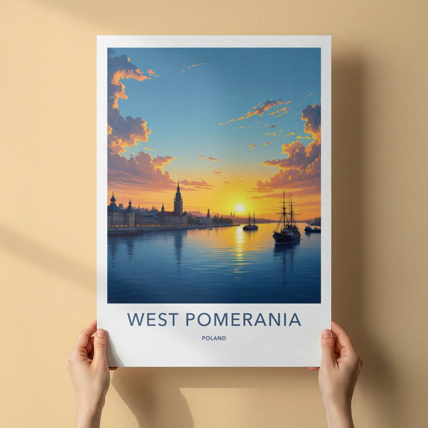 West Pomerania Poster - Poland Travel Print - Vibrant Sunset Harbor Wall Decor