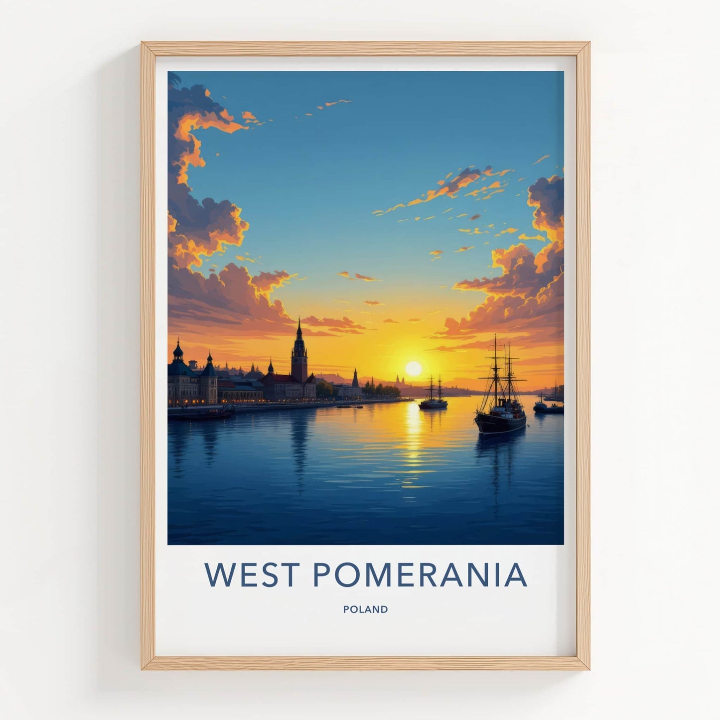 West Pomerania Poster - Poland Travel Print - Vibrant Sunset Harbor Wall Decor