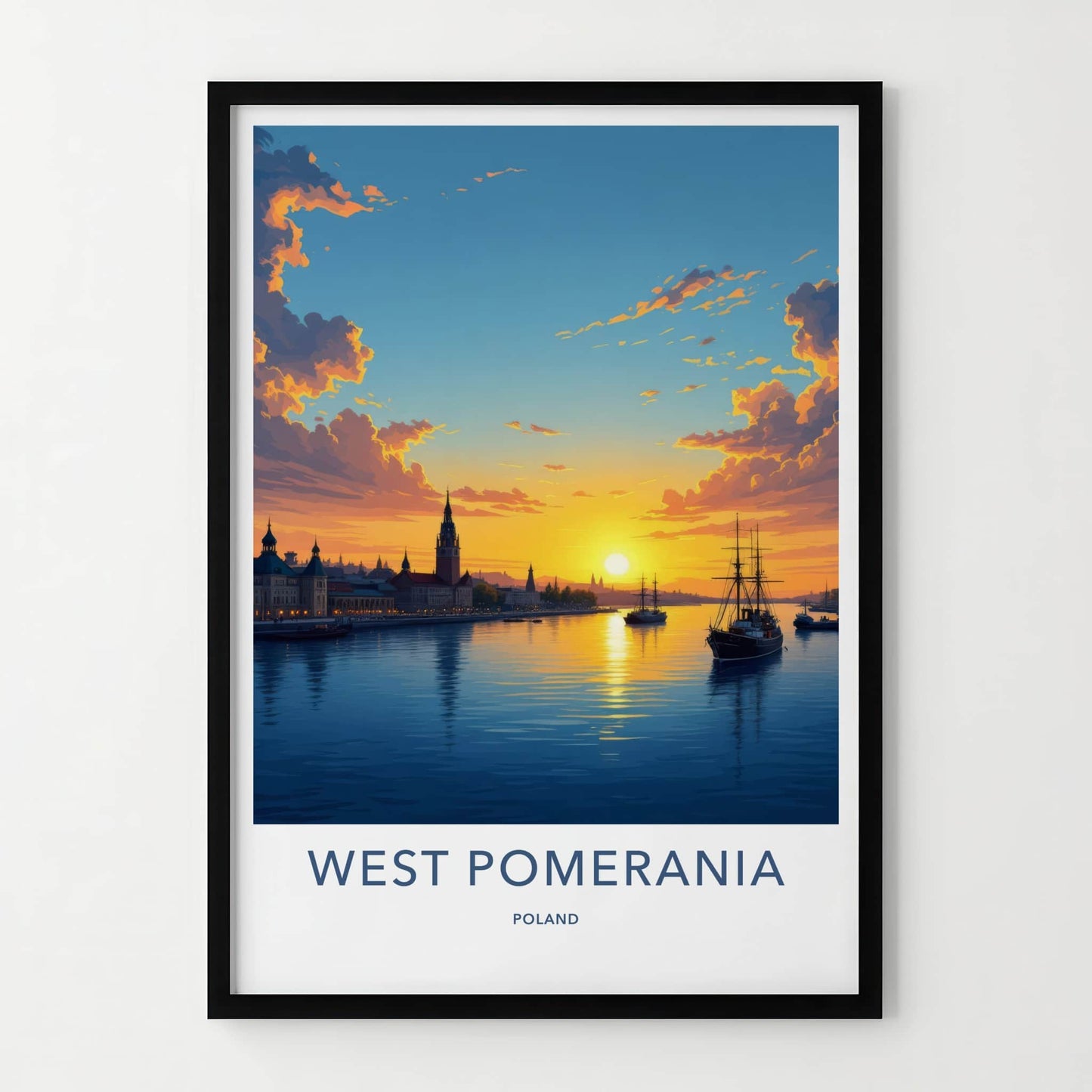 West Pomerania Poster - Poland Travel Print - Vibrant Sunset Harbor Wall Decor