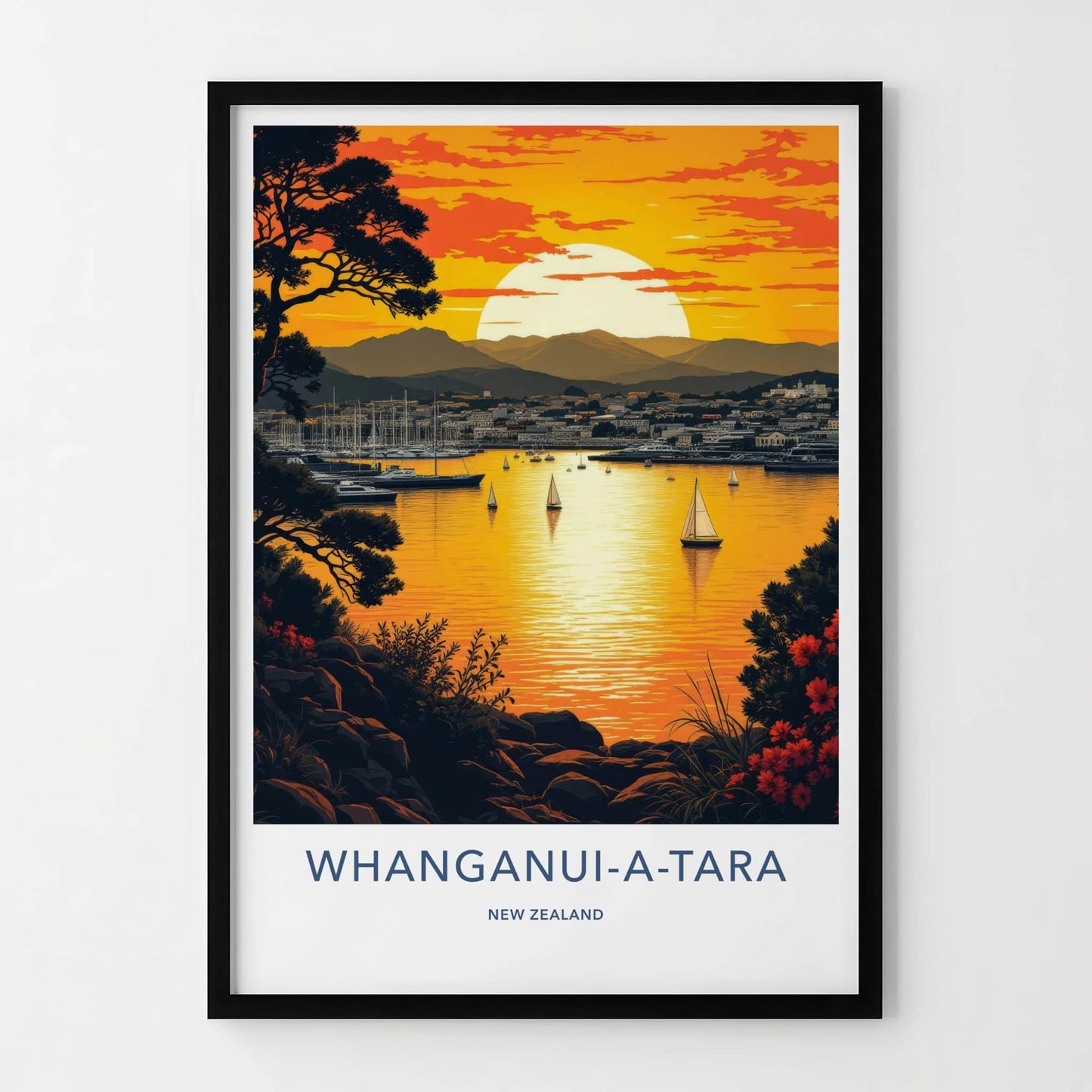 Whanganui-a-Tara Poster - New Zealand Art Print - Boats City Sunset Wall Decor