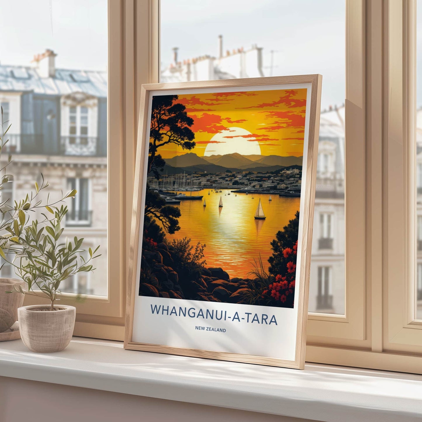 Whanganui-a-Tara Poster - New Zealand Art Print - Boats City Sunset Wall Decor