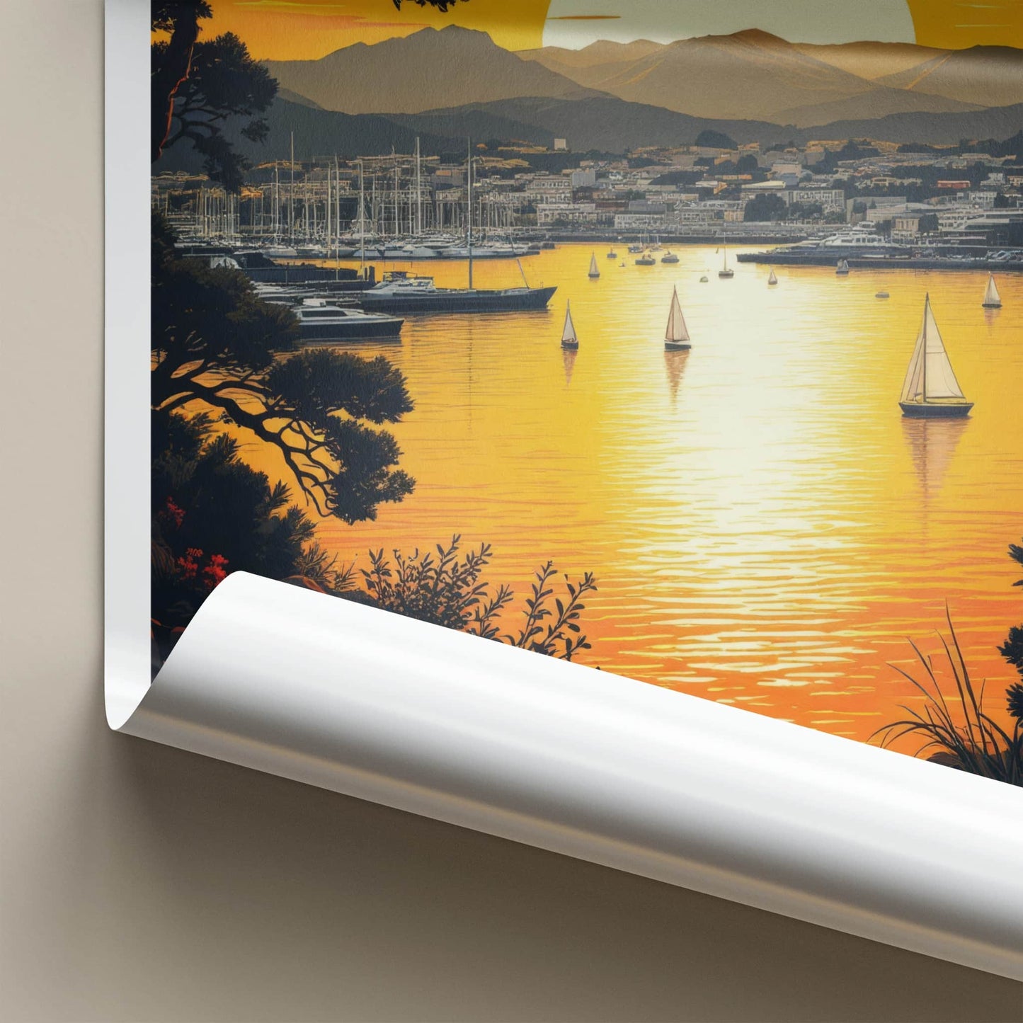 Whanganui-a-Tara Poster - New Zealand Art Print - Boats City Sunset Wall Decor