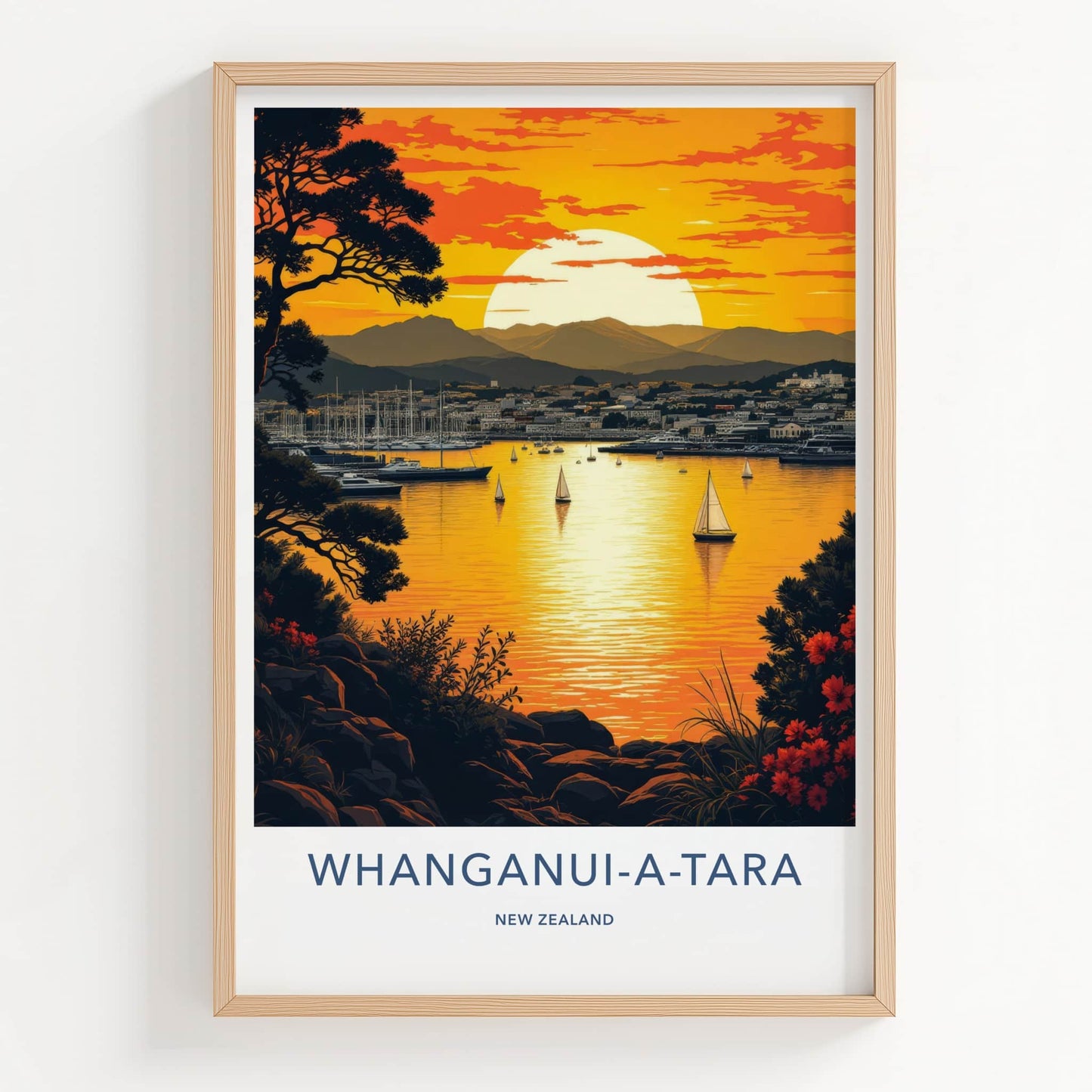 Whanganui-a-Tara Poster - New Zealand Art Print - Boats City Sunset Wall Decor
