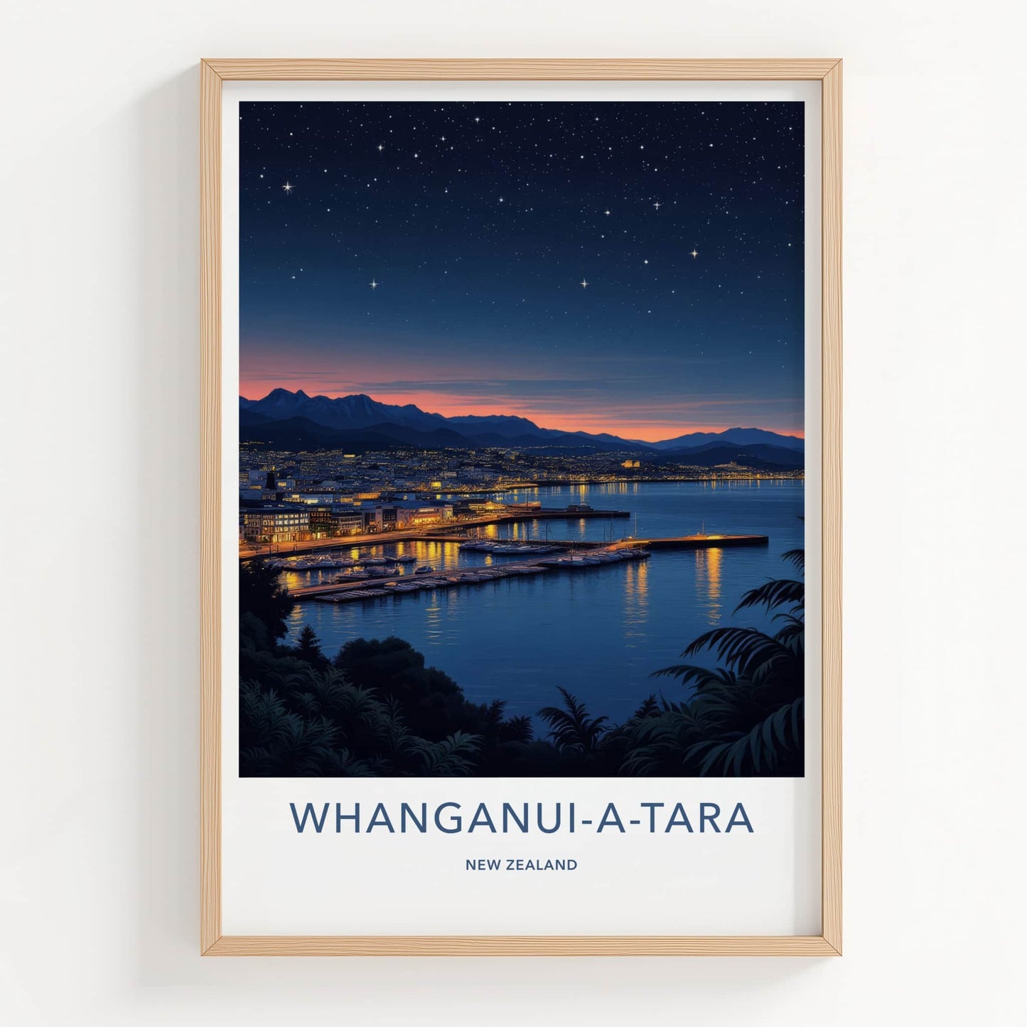 Whanganui-a-Tara Poster - New Zealand Travel Art - Dusk Harbor Cityscape Home Decor