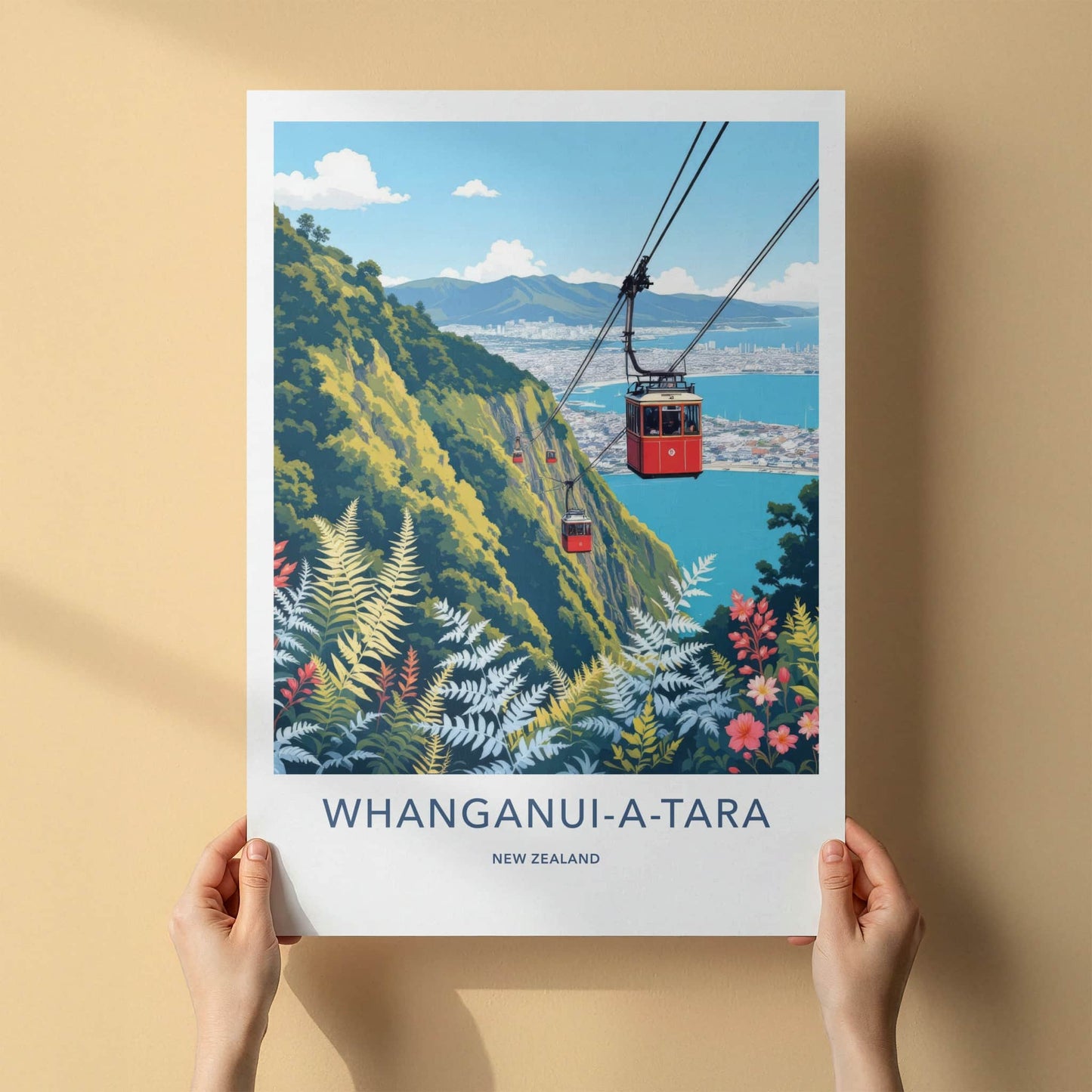 Whanganui-A-Tara Poster - New Zealand Travel Art - Red Gondola City Home Decor