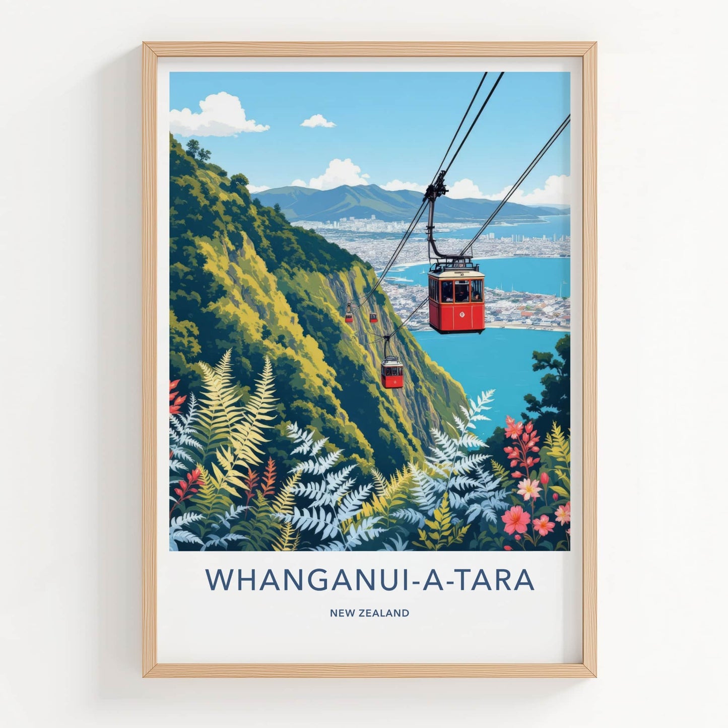 Whanganui-A-Tara Poster - New Zealand Travel Art - Red Gondola City Home Decor