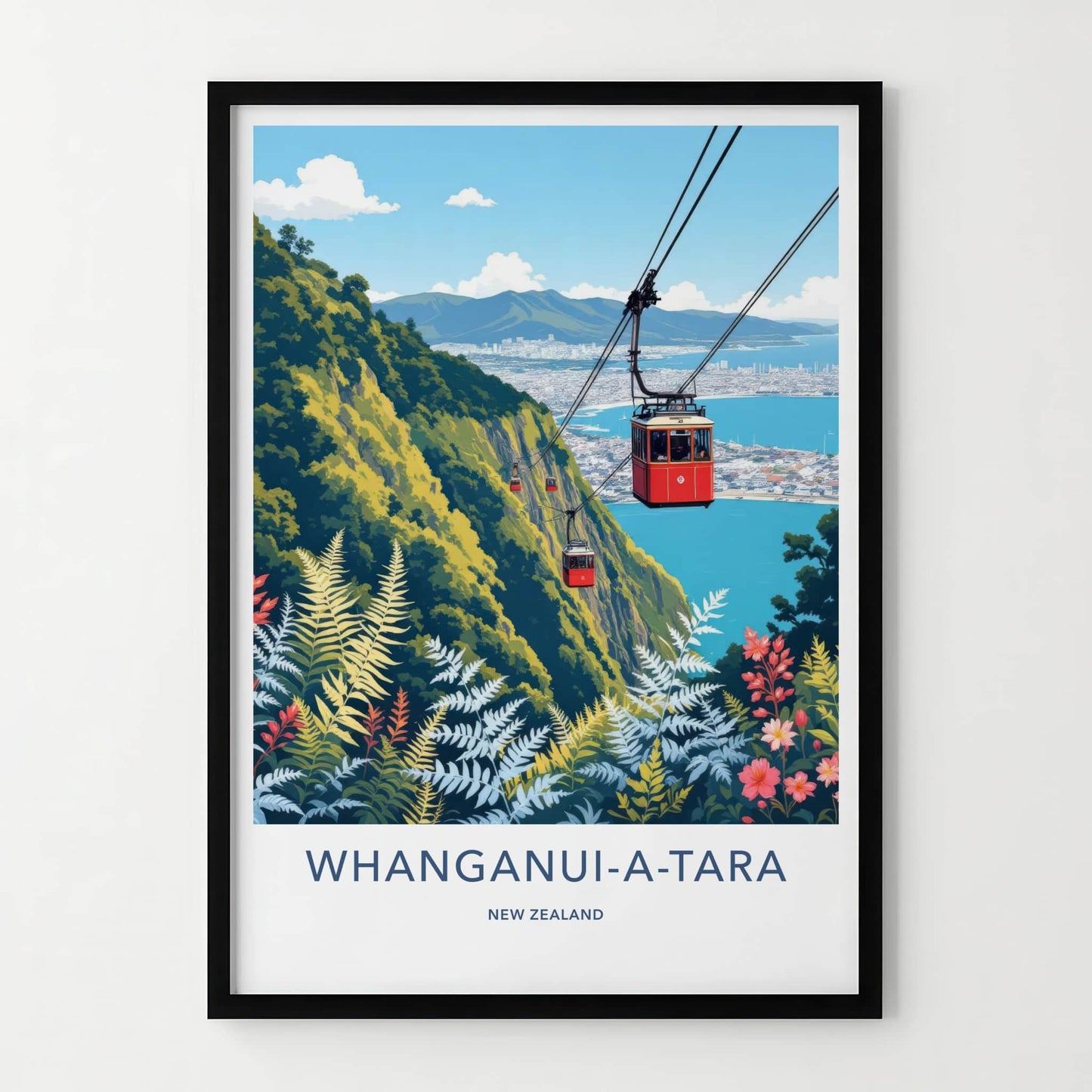Whanganui-A-Tara Poster - New Zealand Travel Art - Red Gondola City Home Decor