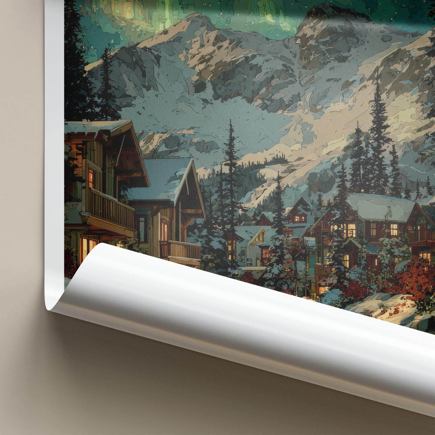 Whistler Poster - Canada Framed Print - Aurora Snowy Village Framed Decor