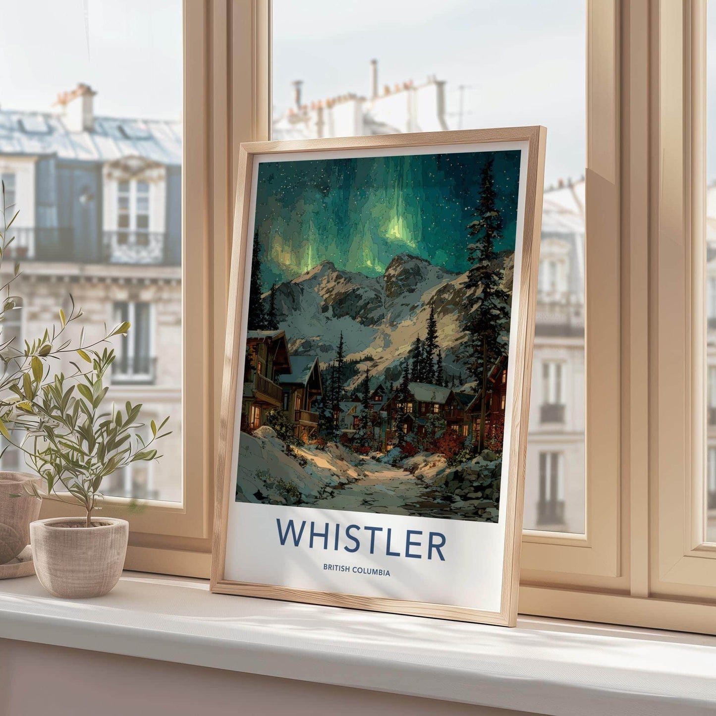 Whistler Poster - Canada Framed Print - Aurora Snowy Village Framed Decor