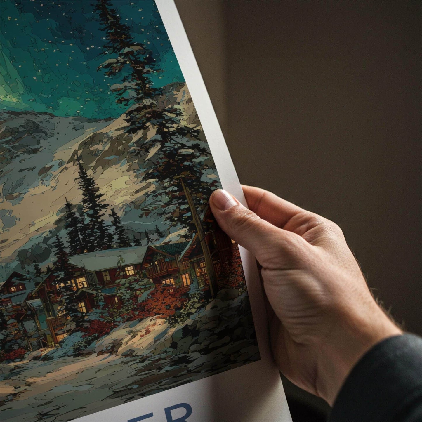 Whistler Poster - Canada Framed Print - Aurora Snowy Village Framed Decor