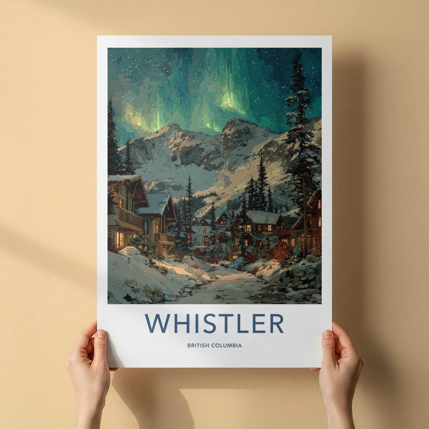 Whistler Poster - Canada Framed Print - Aurora Snowy Village Framed Decor