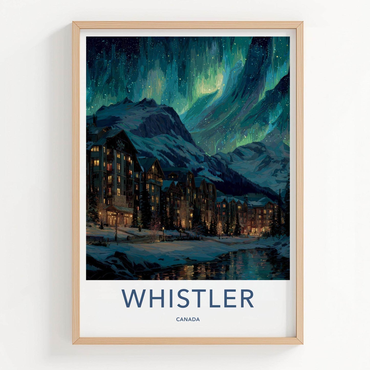 WHISTLER Poster - Canada Framed Print - Winter Night Aurora Framed Decor