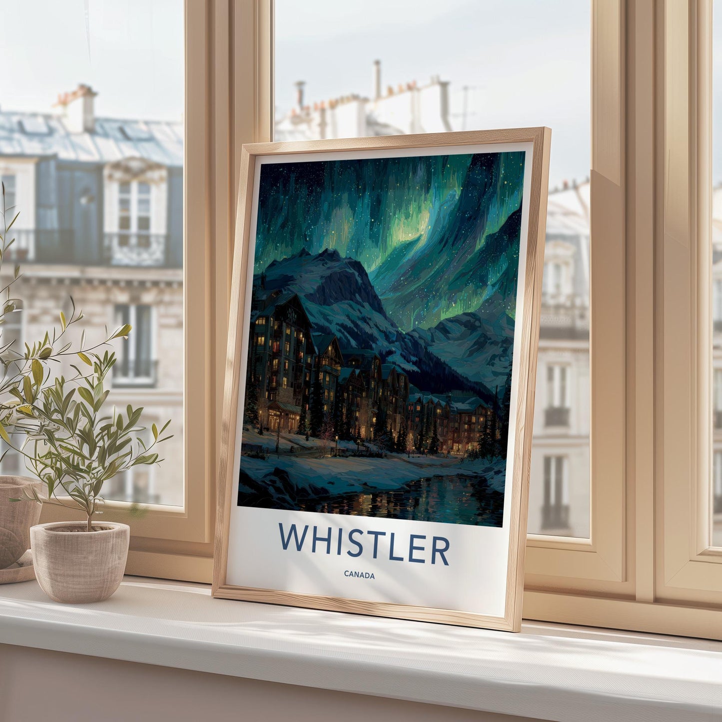 WHISTLER Poster - Canada Framed Print - Winter Night Aurora Framed Decor
