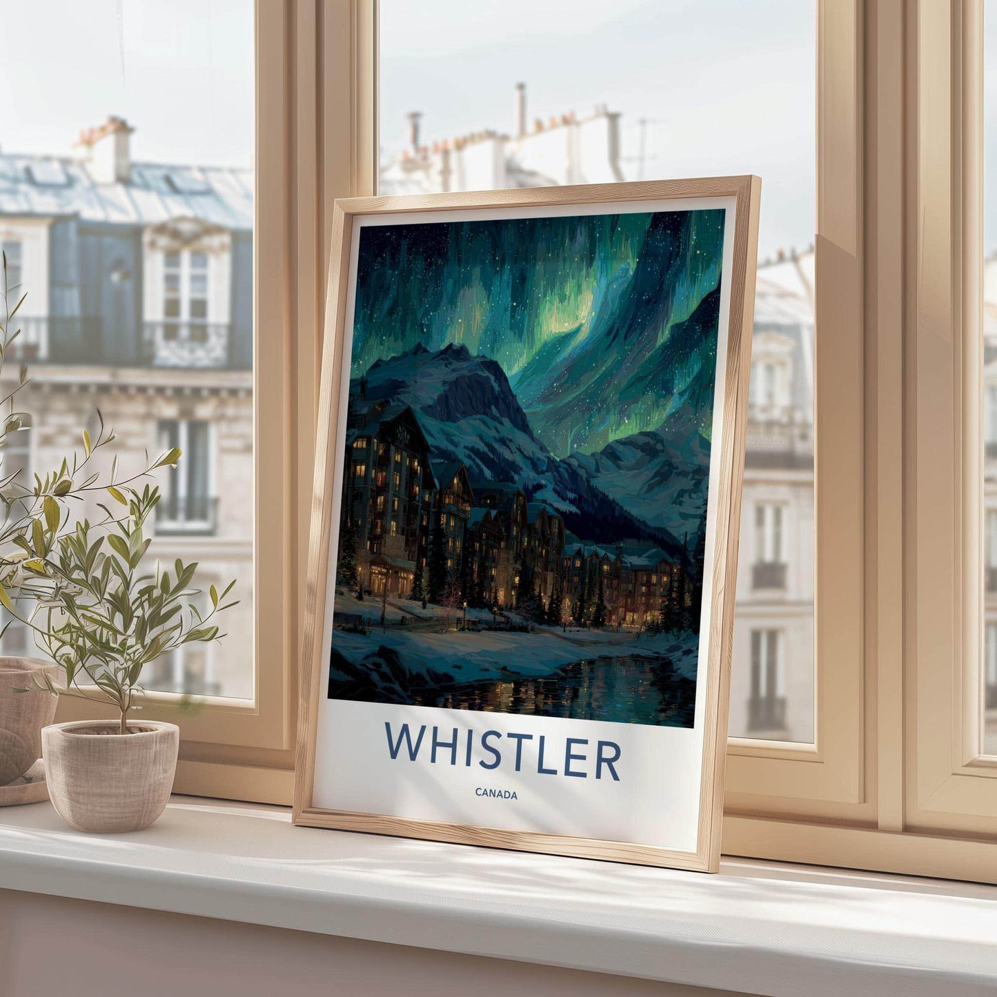 WHISTLER Poster - Canada Framed Print - Winter Night Aurora Framed Decor