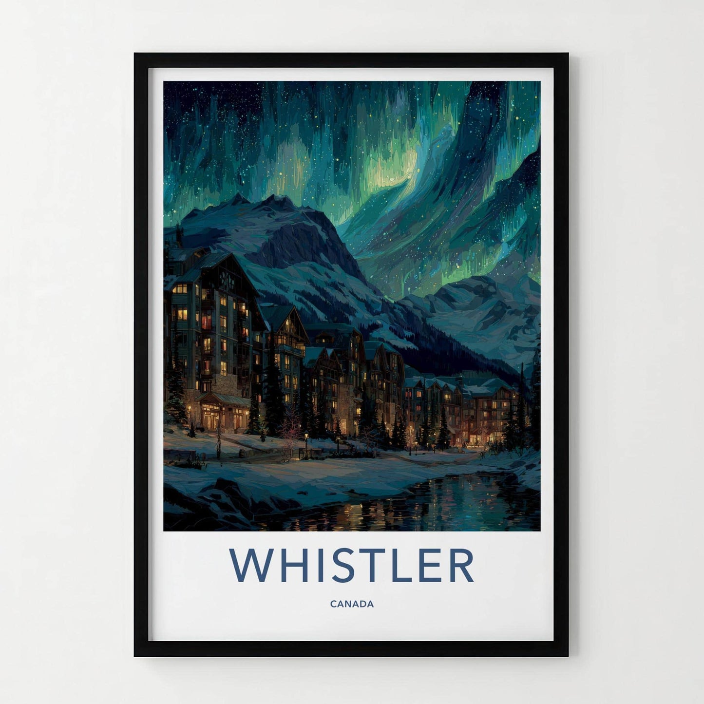 WHISTLER Poster - Canada Framed Print - Winter Night Aurora Framed Decor