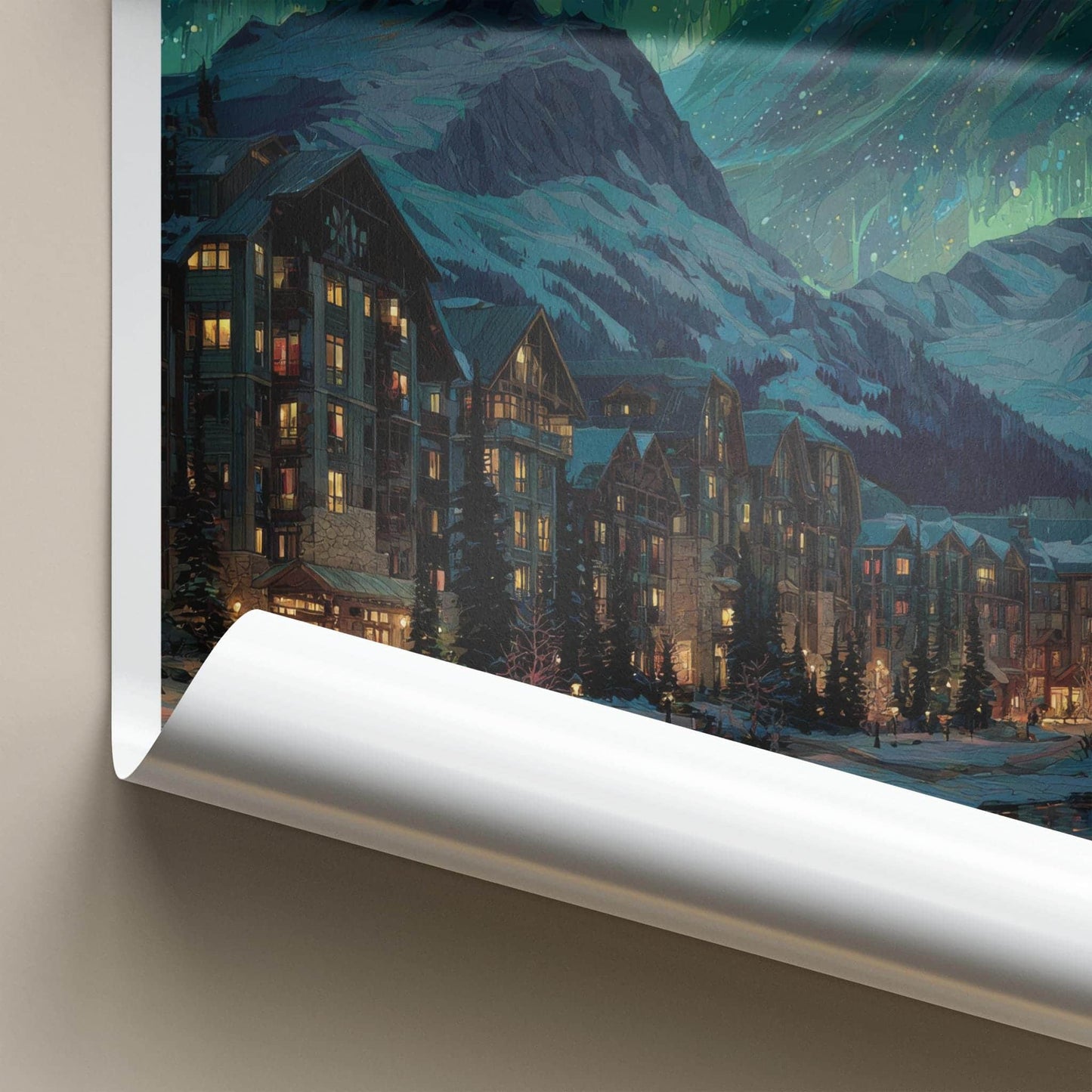 WHISTLER Poster - Canada Framed Print - Winter Night Aurora Framed Decor