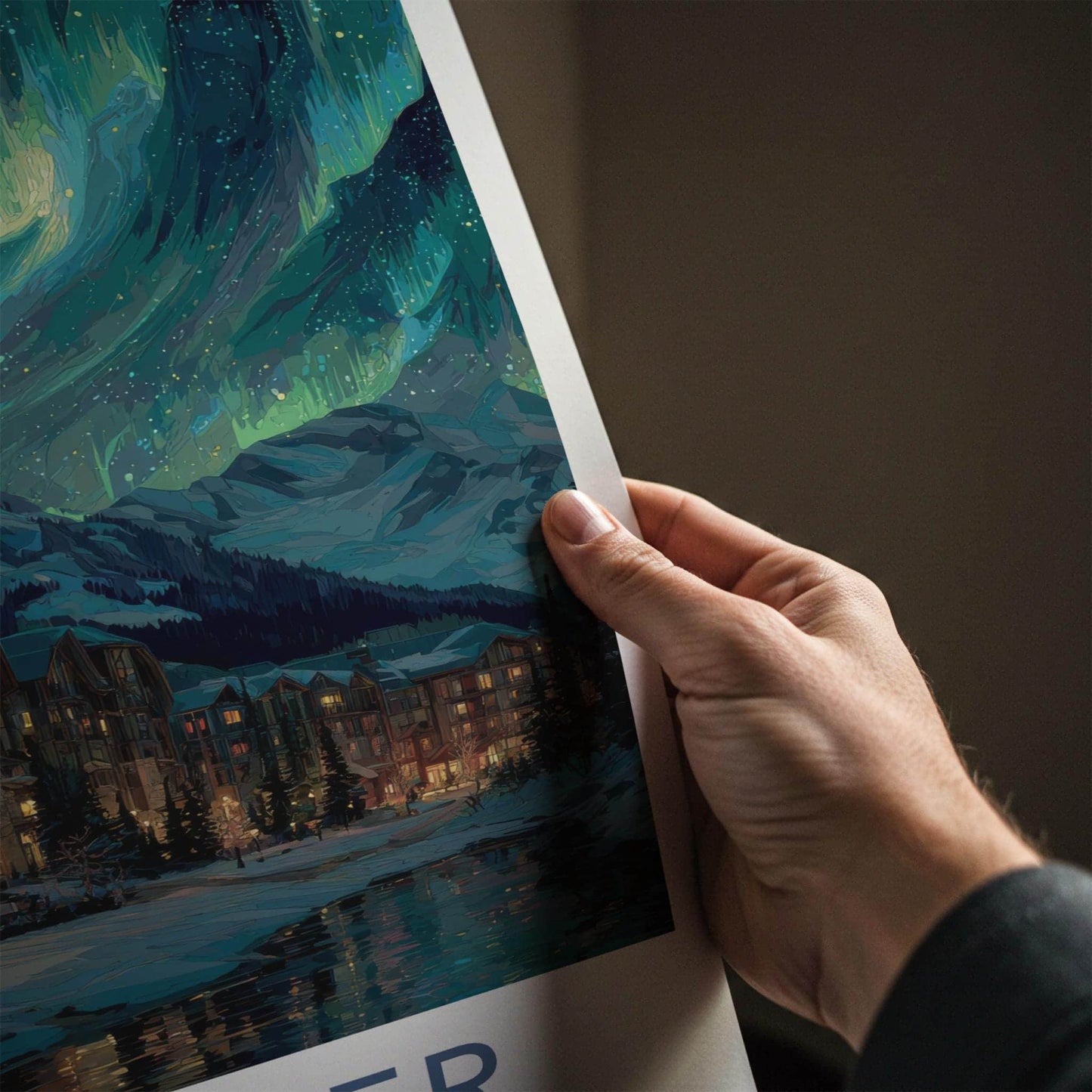 WHISTLER Poster - Canada Framed Print - Winter Night Aurora Framed Decor